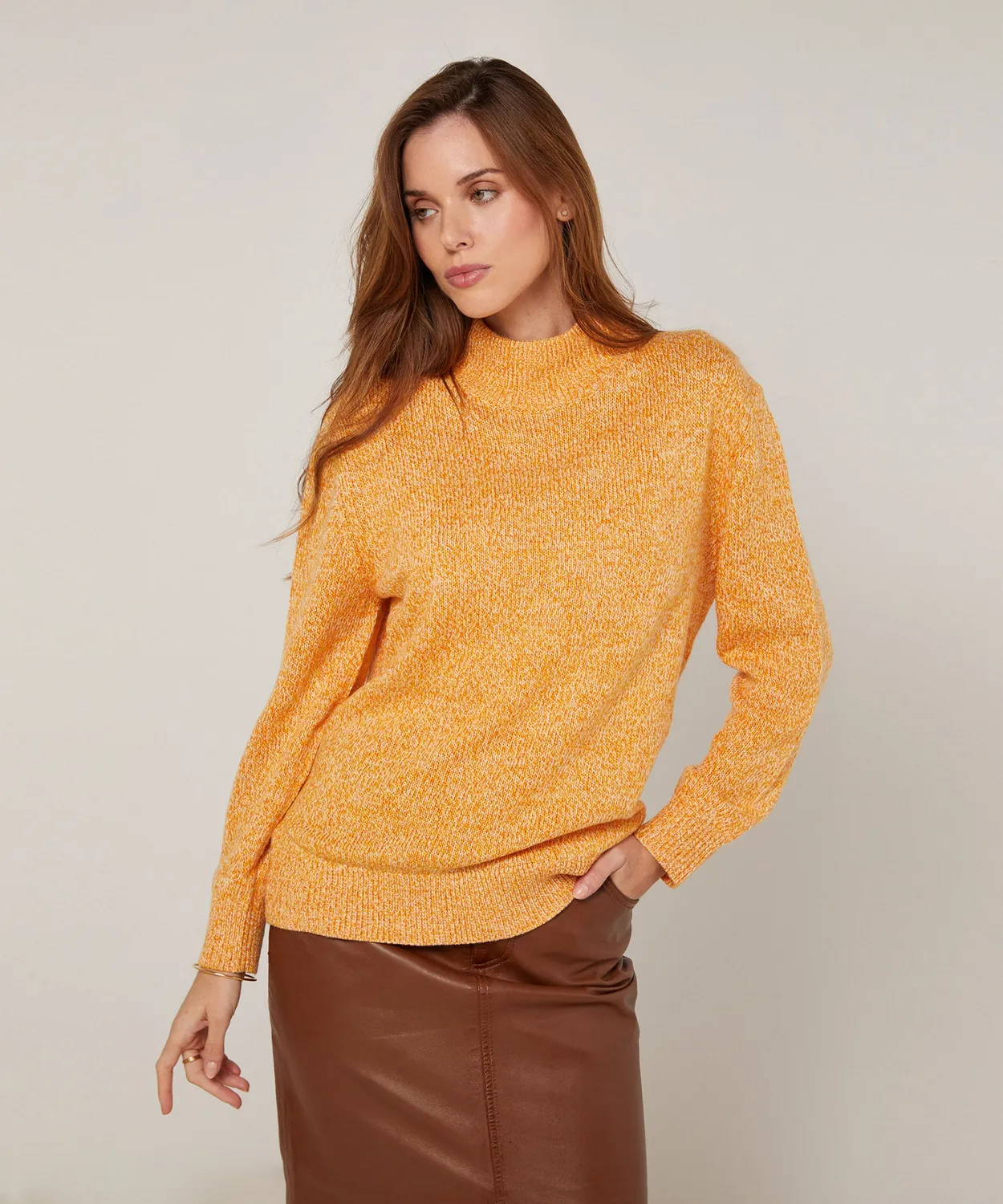 Rodier maglione collo alto giallo maglia mélange dritta