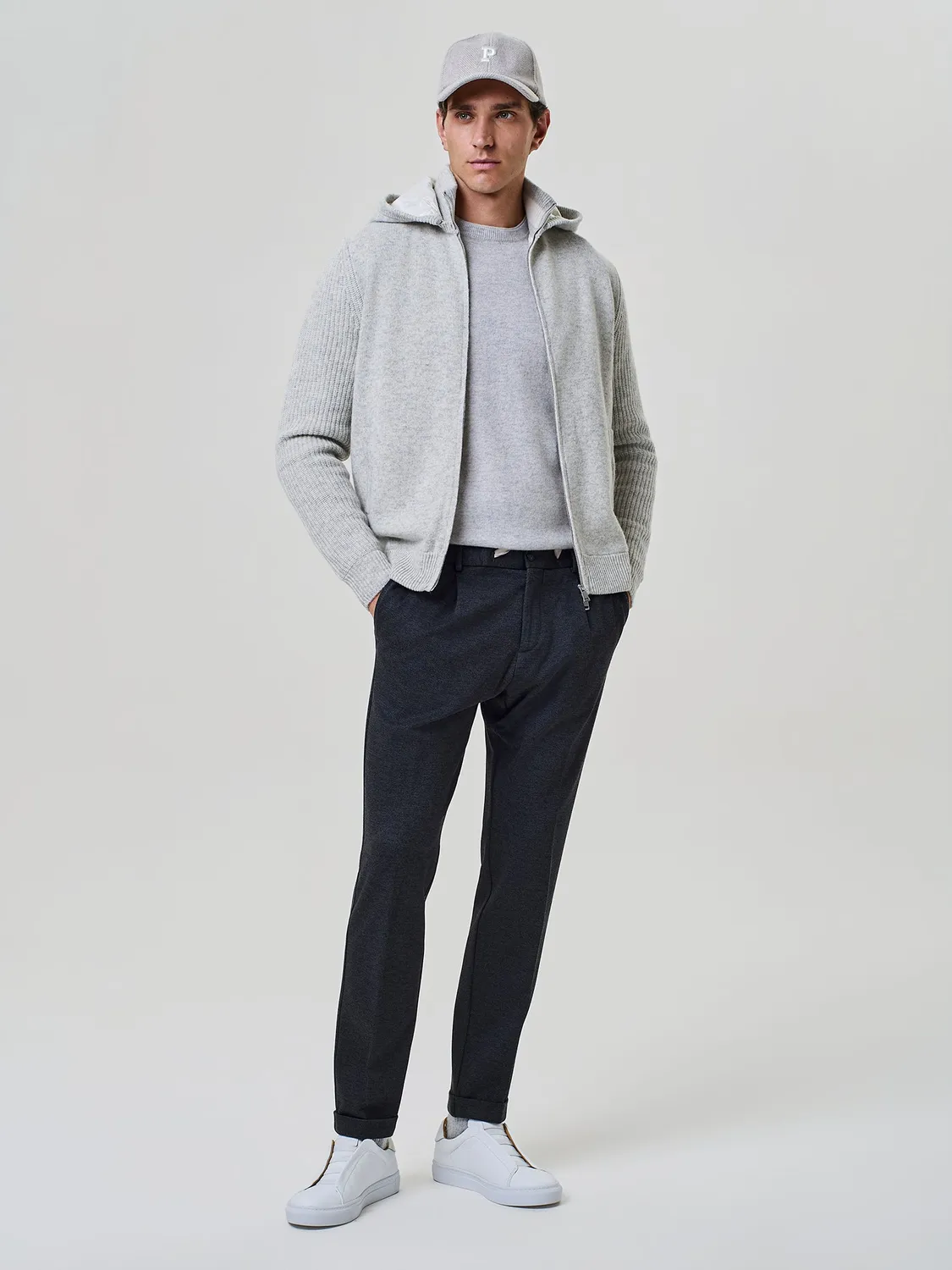 Paul Taylor maglia zip cappuccio grigio chiaro melange