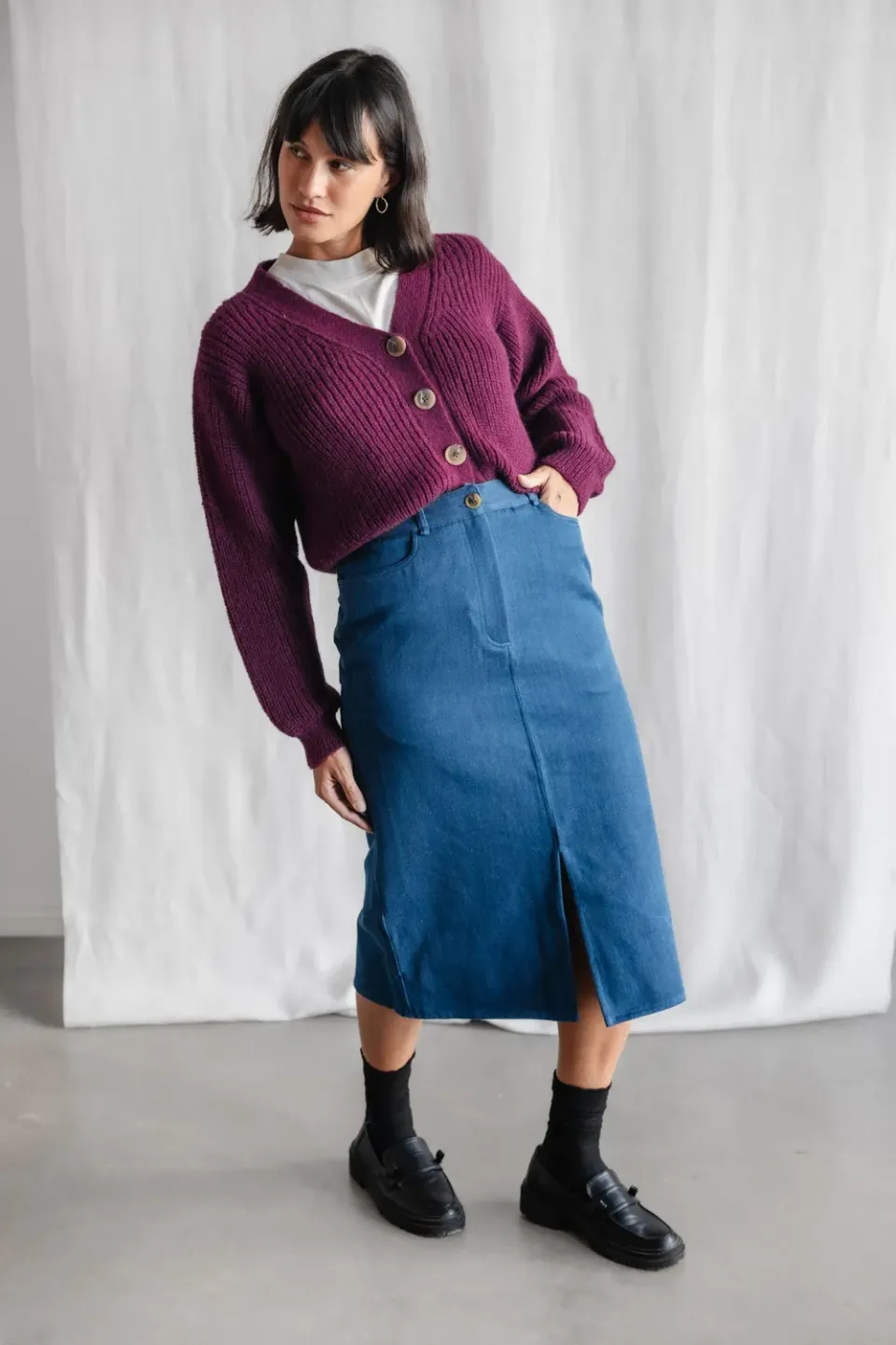 Jyoti Aleena Denim gonna lunga cotone spacchi