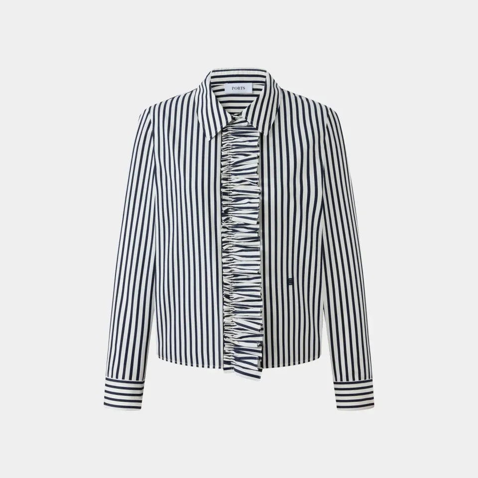 PORTS camicia navy stripe righe volant bottoni