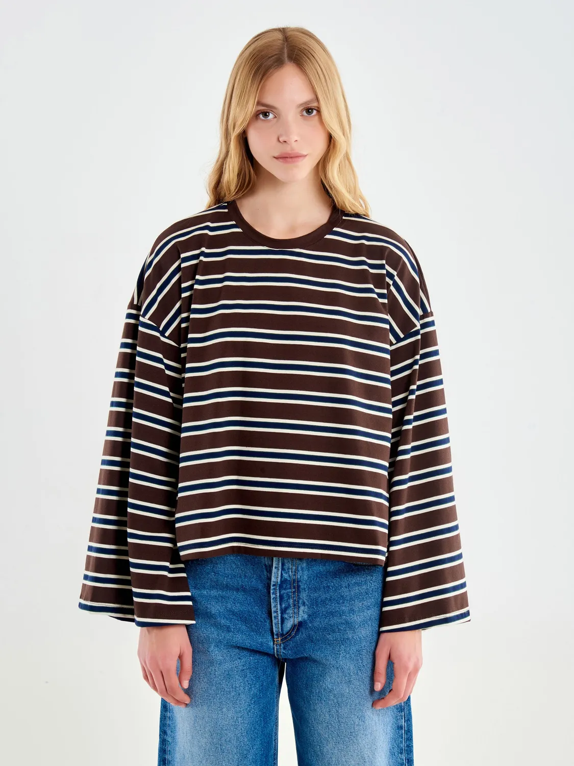 Vicolo T-shirt over moro righe maniche lunghe