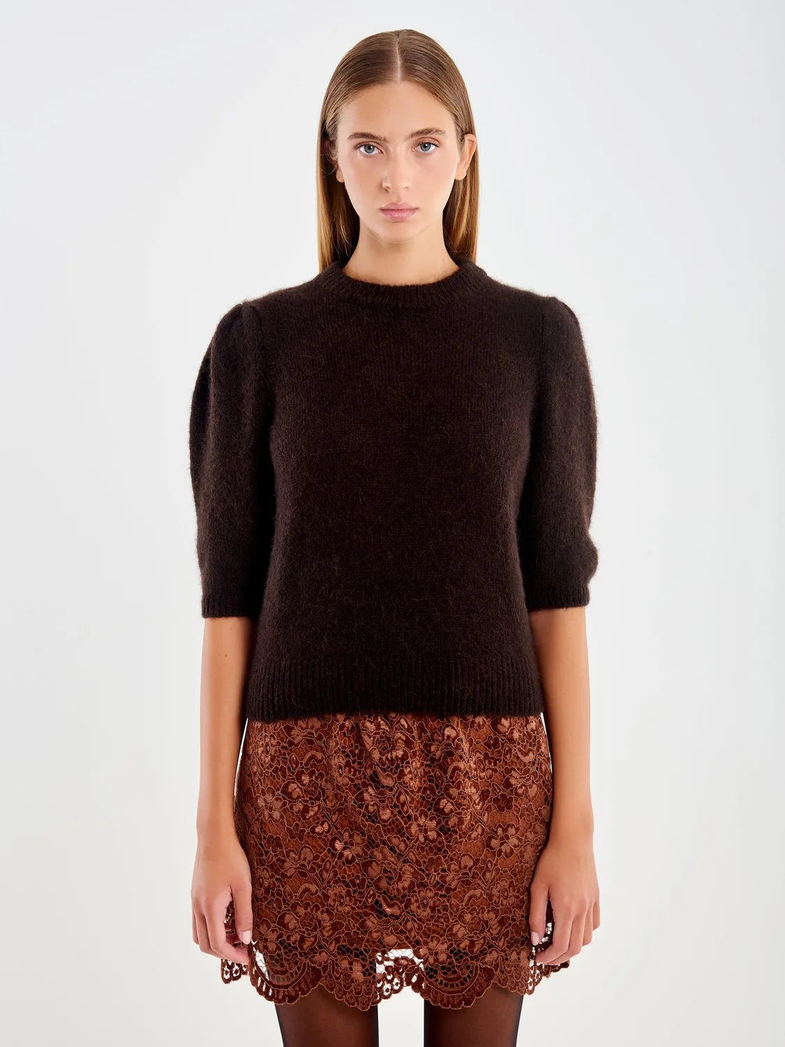 Vicolo Top Mezza Manica top fondente alpaca e merino