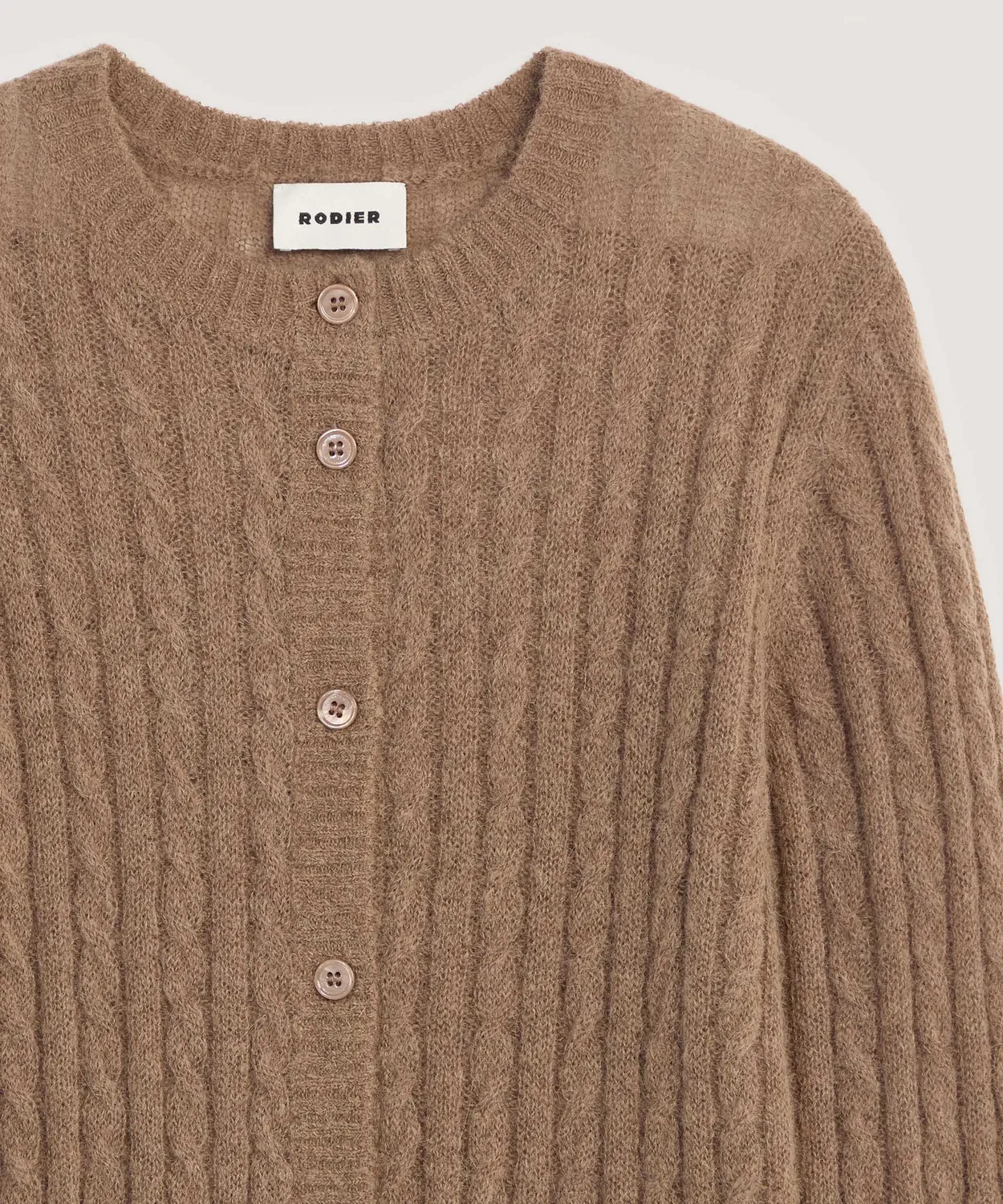 Rodier Gilet a trecce taupe scollo rotondo alpaca