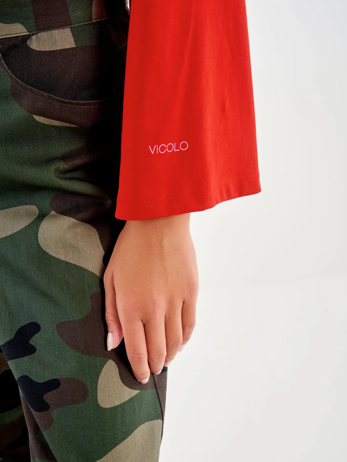 VICOLO T-shirt Maniche Svasate rossa taglia unica cotone