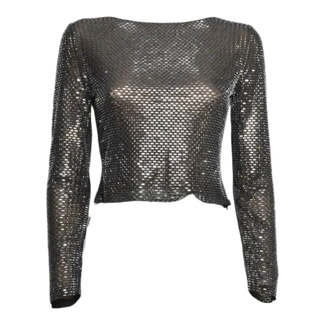 Self-Portrait SS26169TB top donna nero strass gunmetal