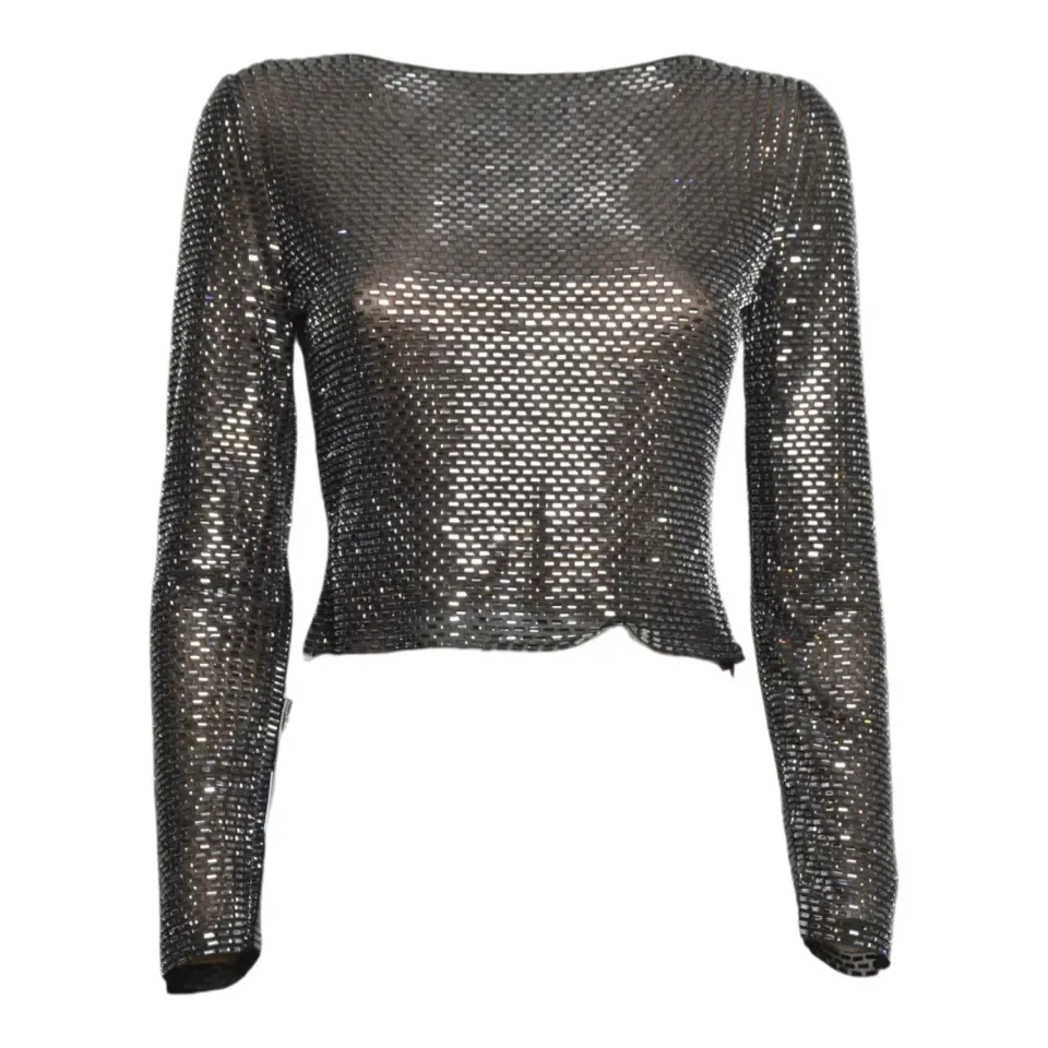 Self-Portrait SS26169TB top donna nero strass gunmetal