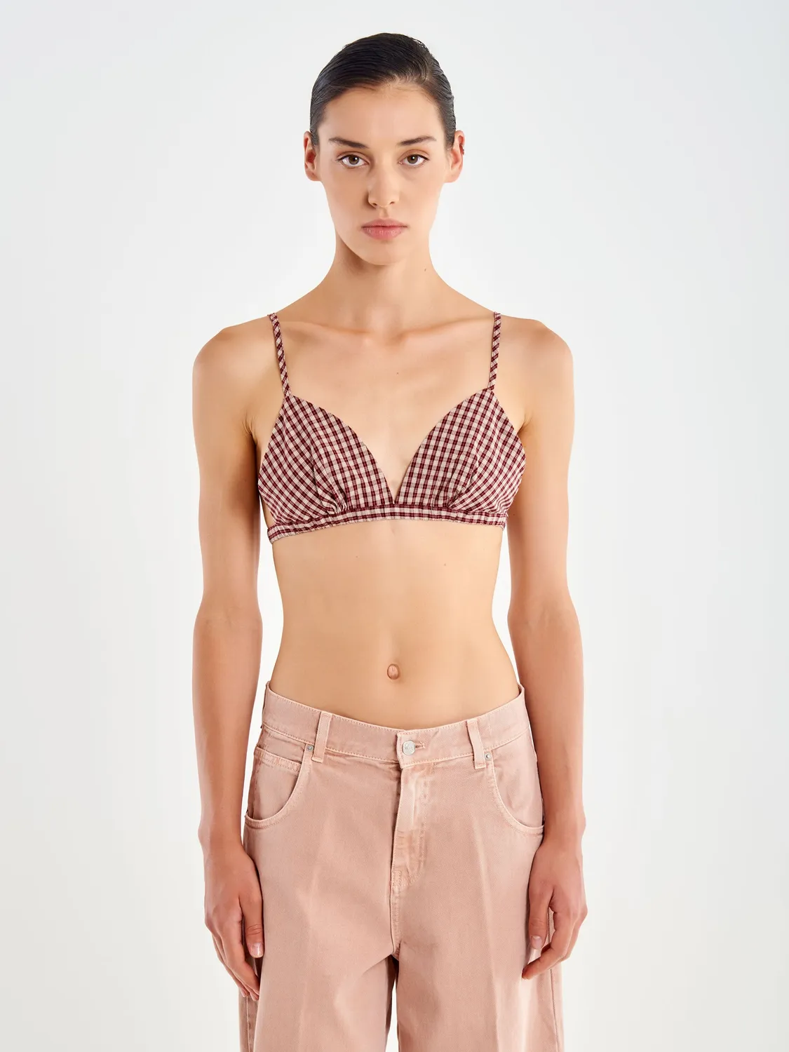 Vicolo set camicia over + reggiseno check bordeaux
