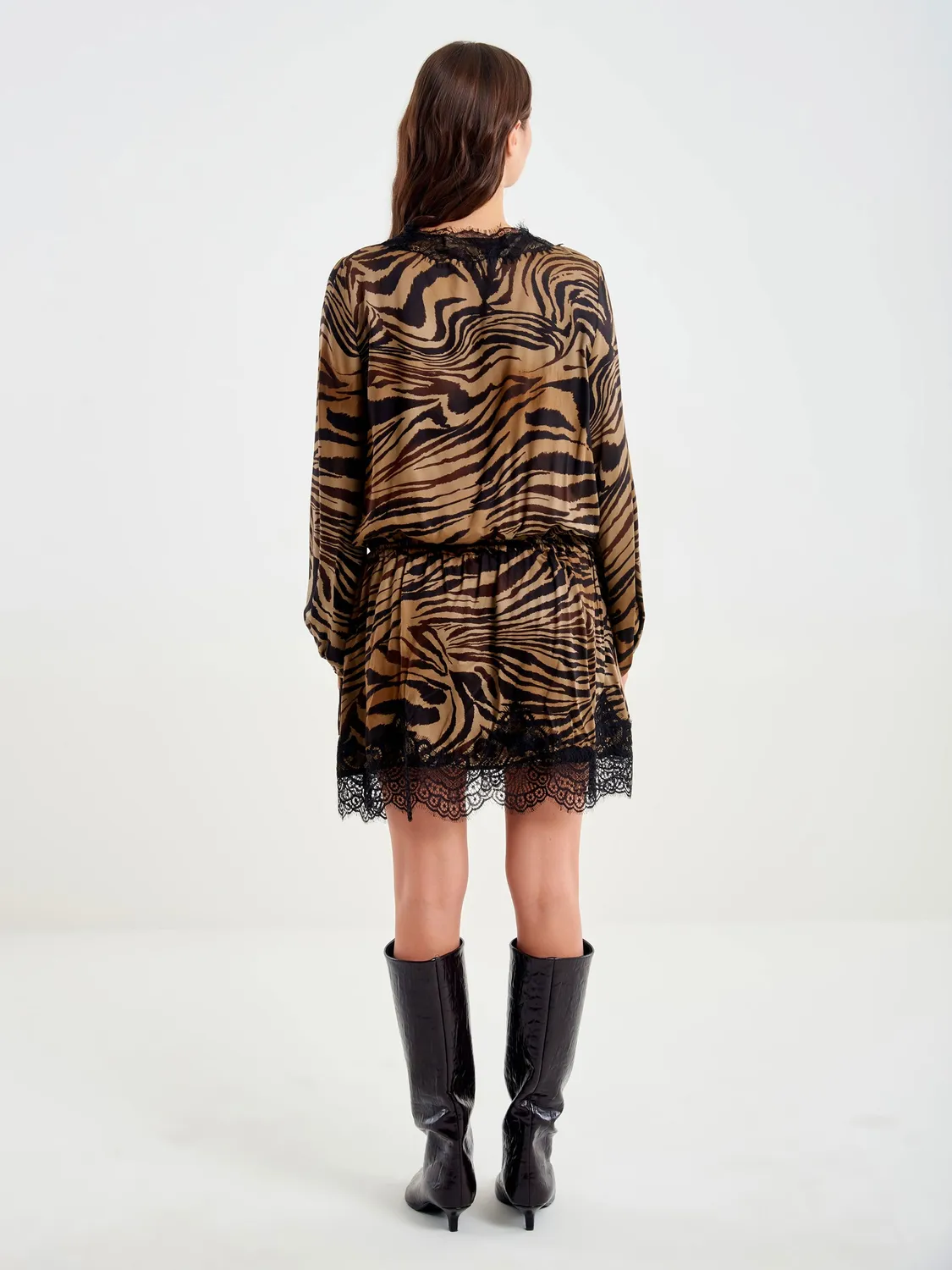 Vicolo Animalier Mini con Pizzo abito marrone raso