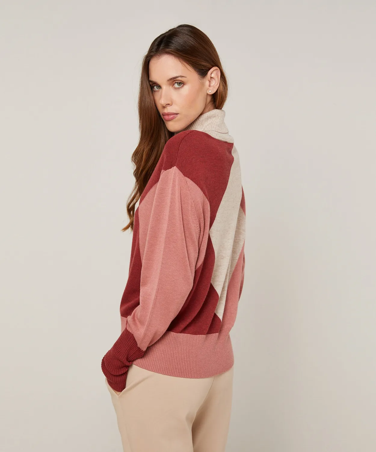 Rodier maglione dolcevita colorblock beige