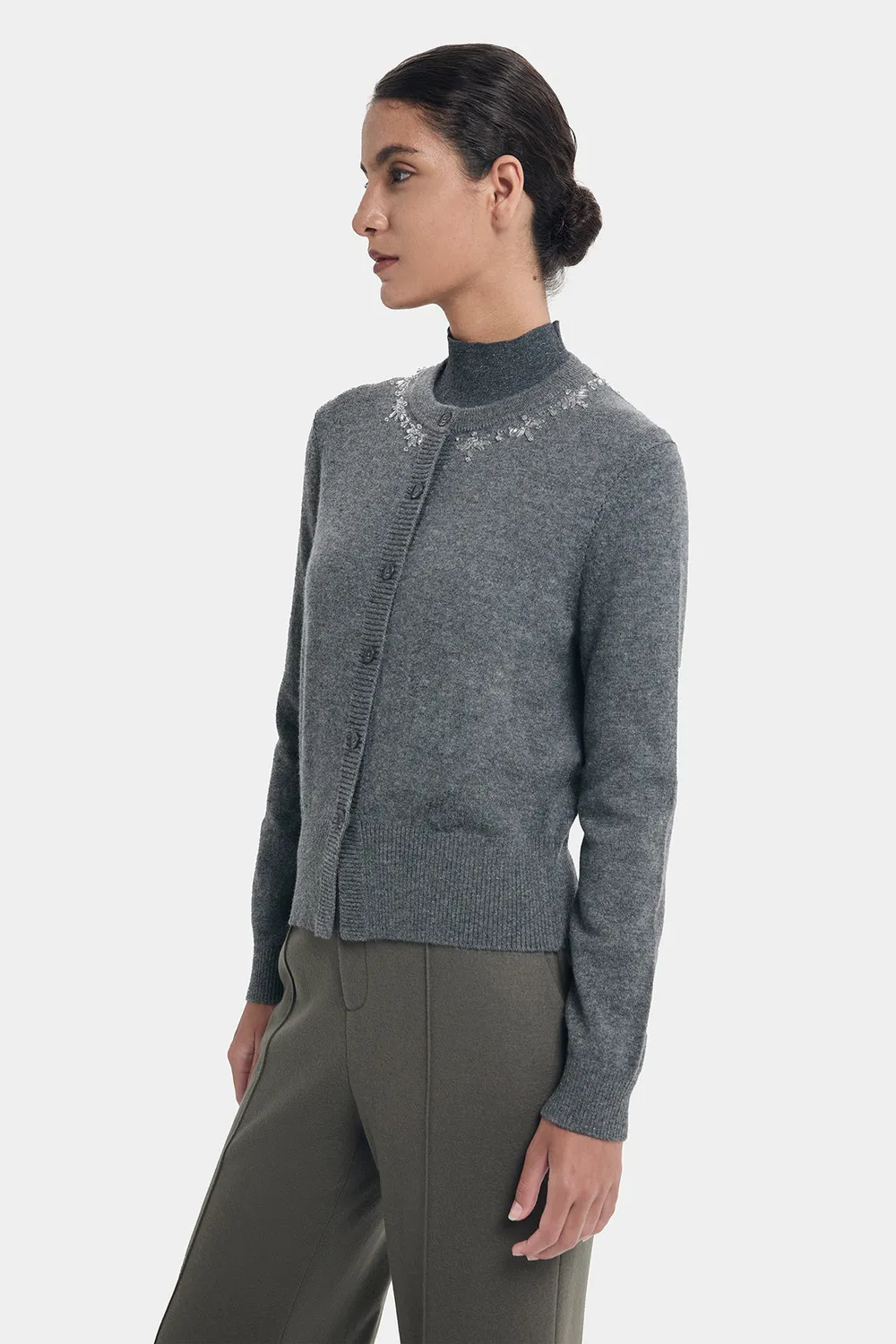 PORTS Crystal Snowflake cardigan grigio cashmere