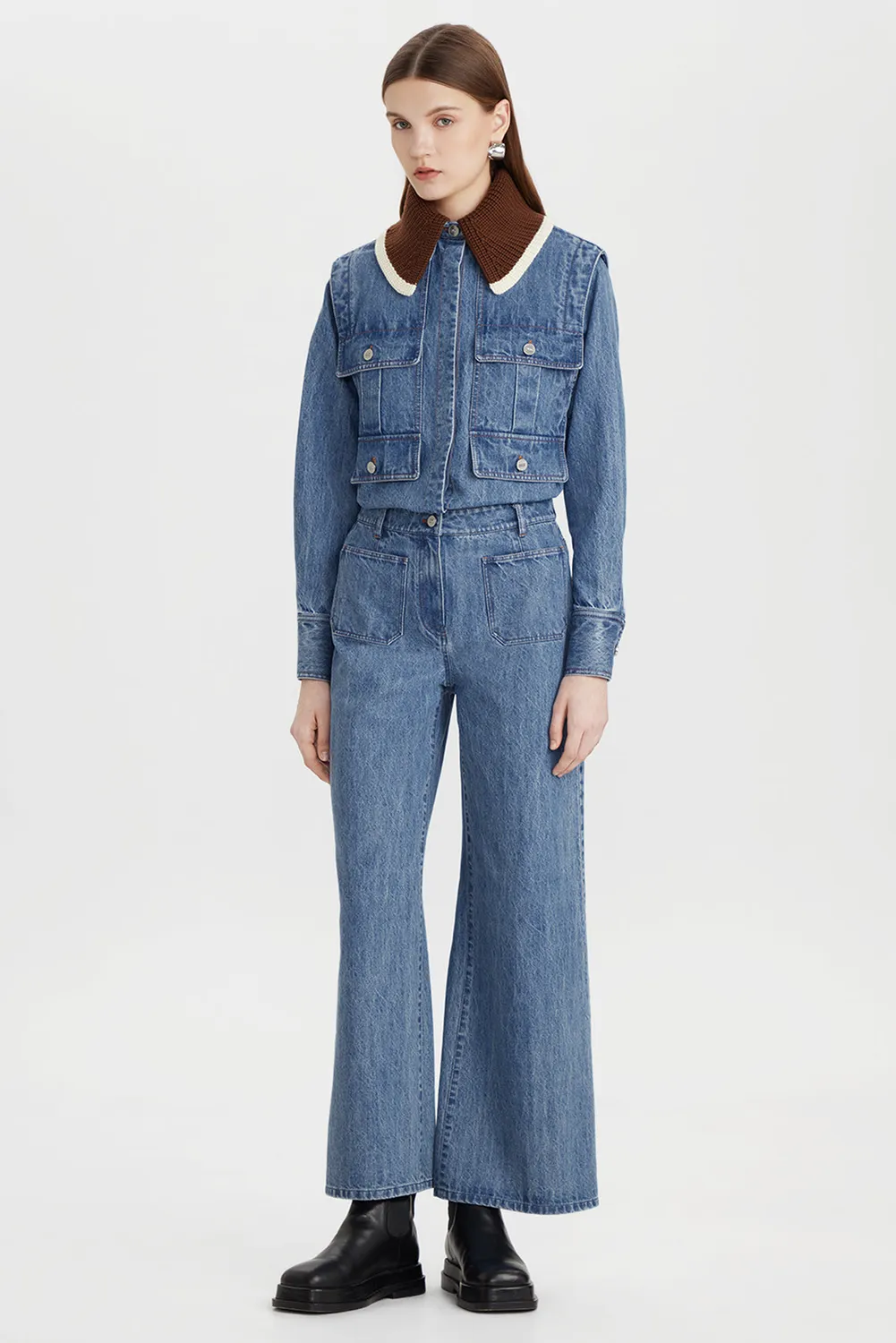 Ports 1961 Knit-Collar Camicia denim indigo utility