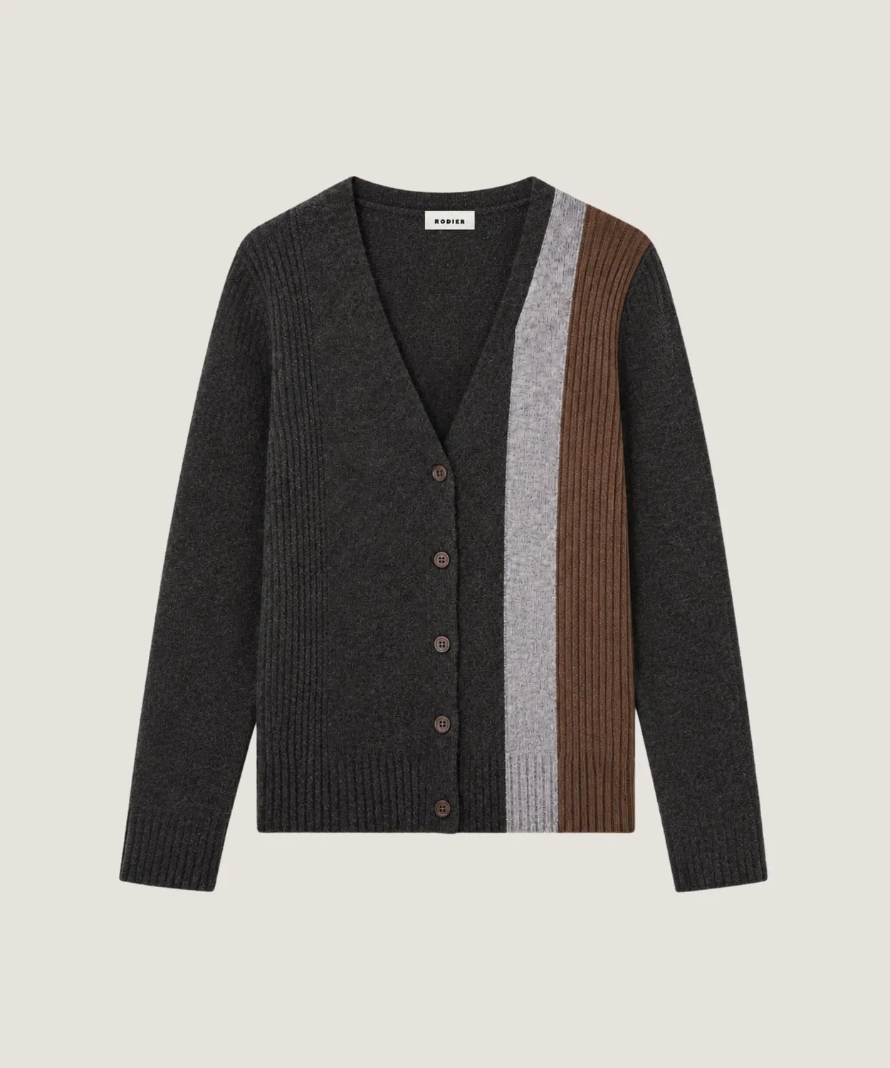 Rodier cardigan lana scollo a V antracite colorblock