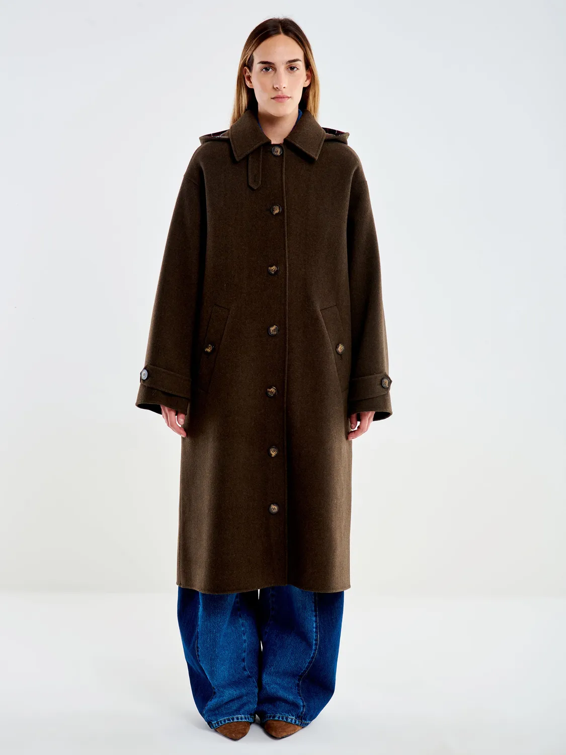 Vicolo cappotto lana lungo army con cappuccio