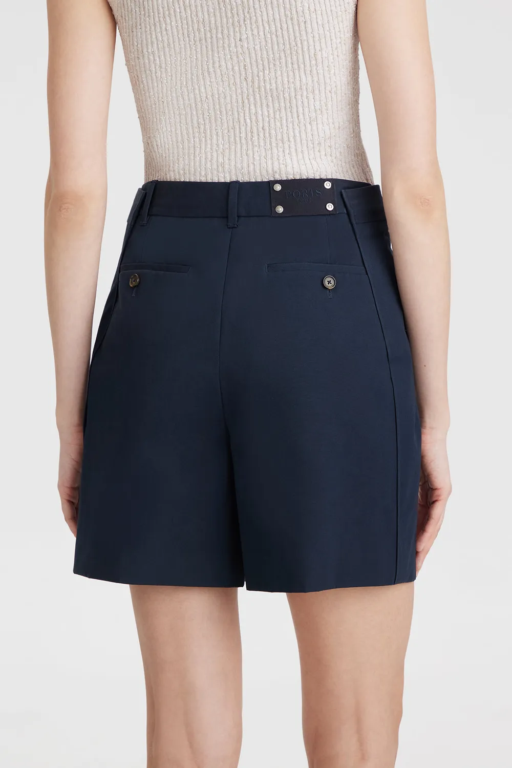 PORTS 1961 Pleated Tailored shorts dark navy vita alta