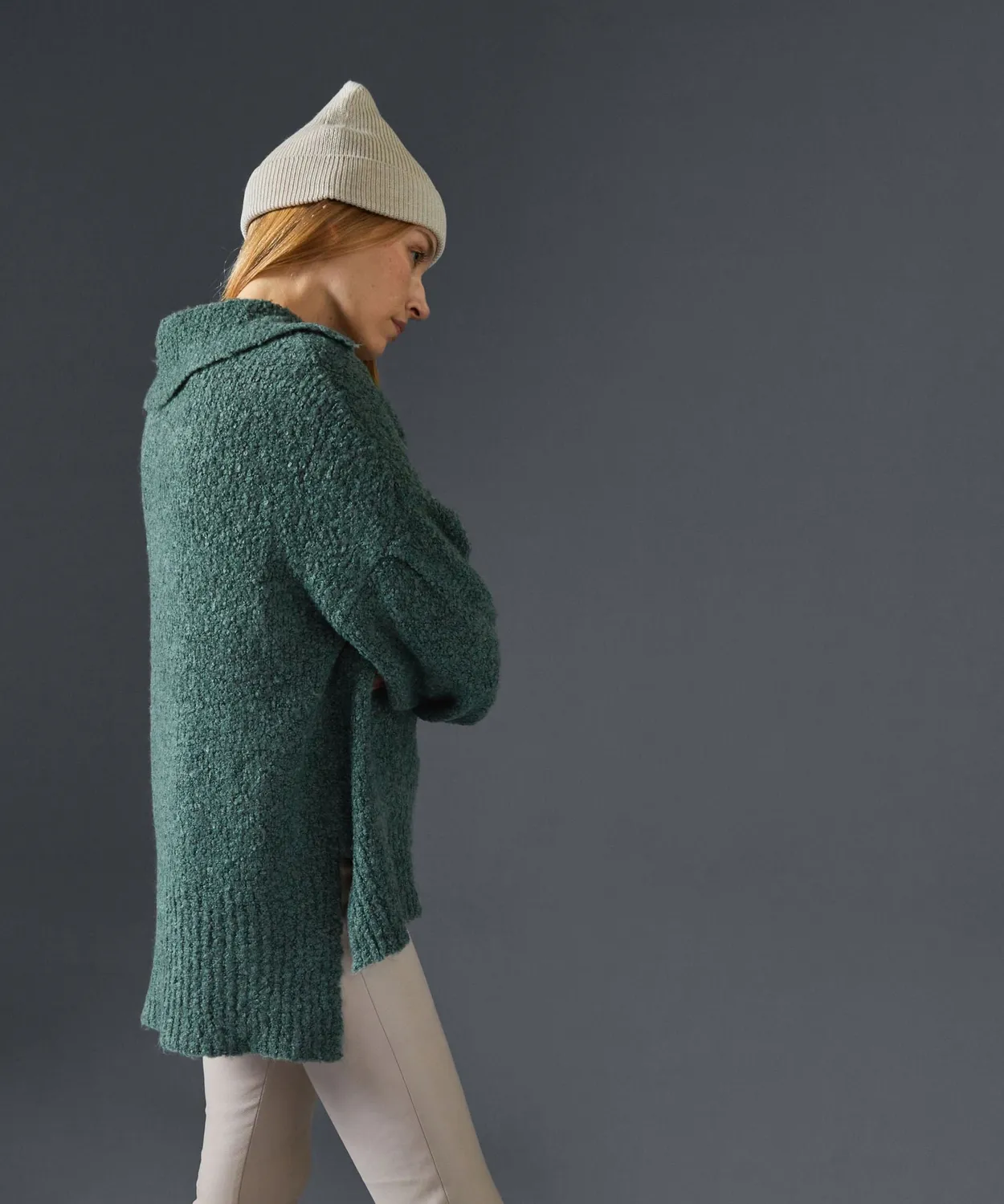 Rodier polo maniche lunghe bouclé verde grigio