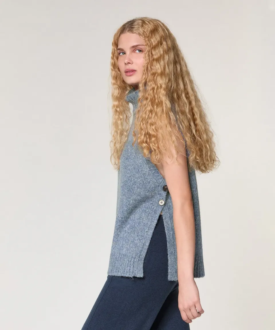 Rodier maglione senza maniche maglia grossa blu