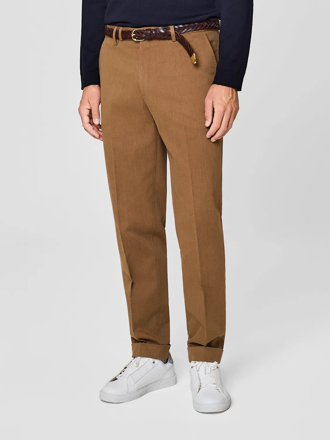 Paul Taylor pantalone wide fit cammello cotone sartoriale