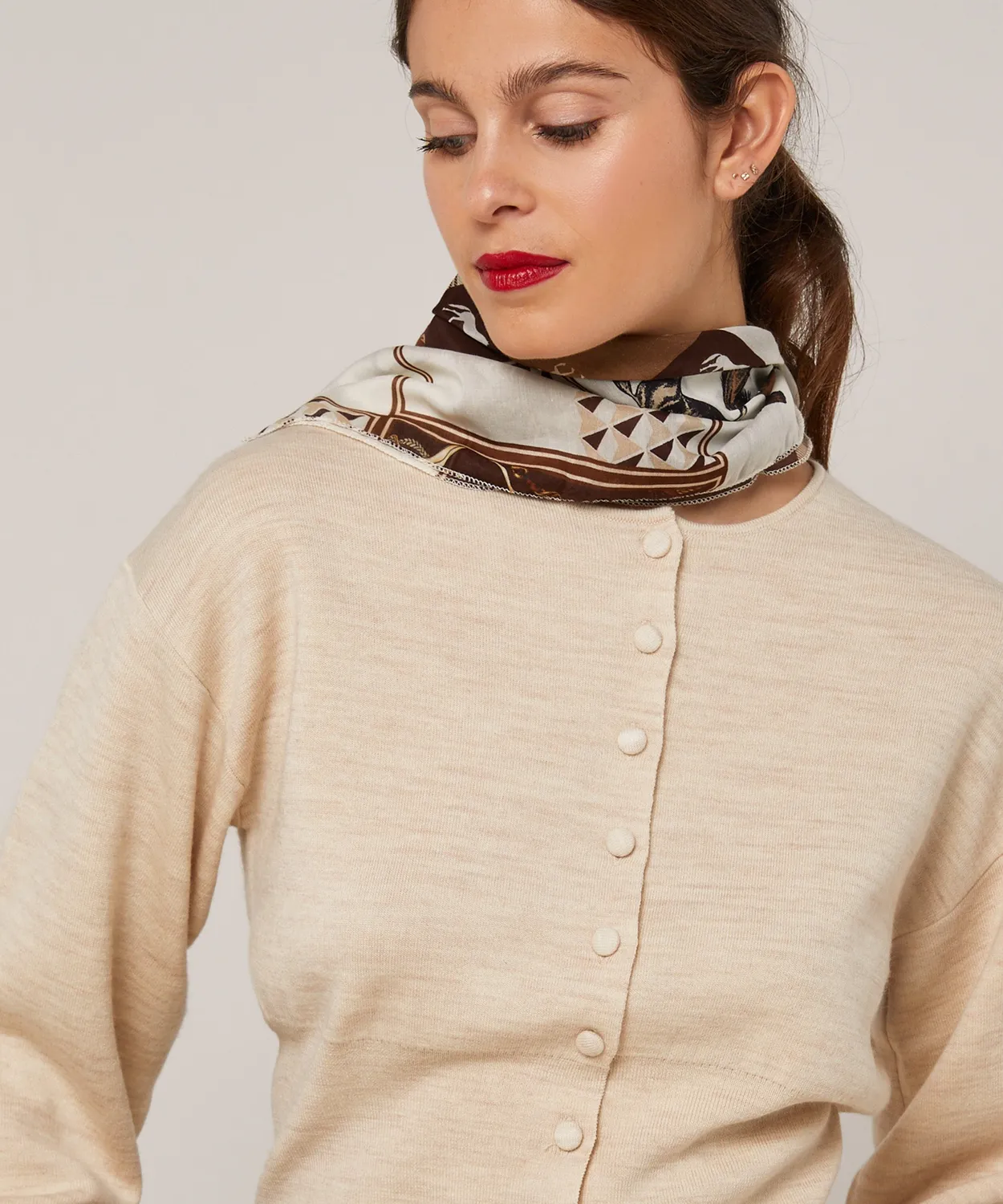 Rodier Cardigan Corto Lana beige melange maniche sbuffo