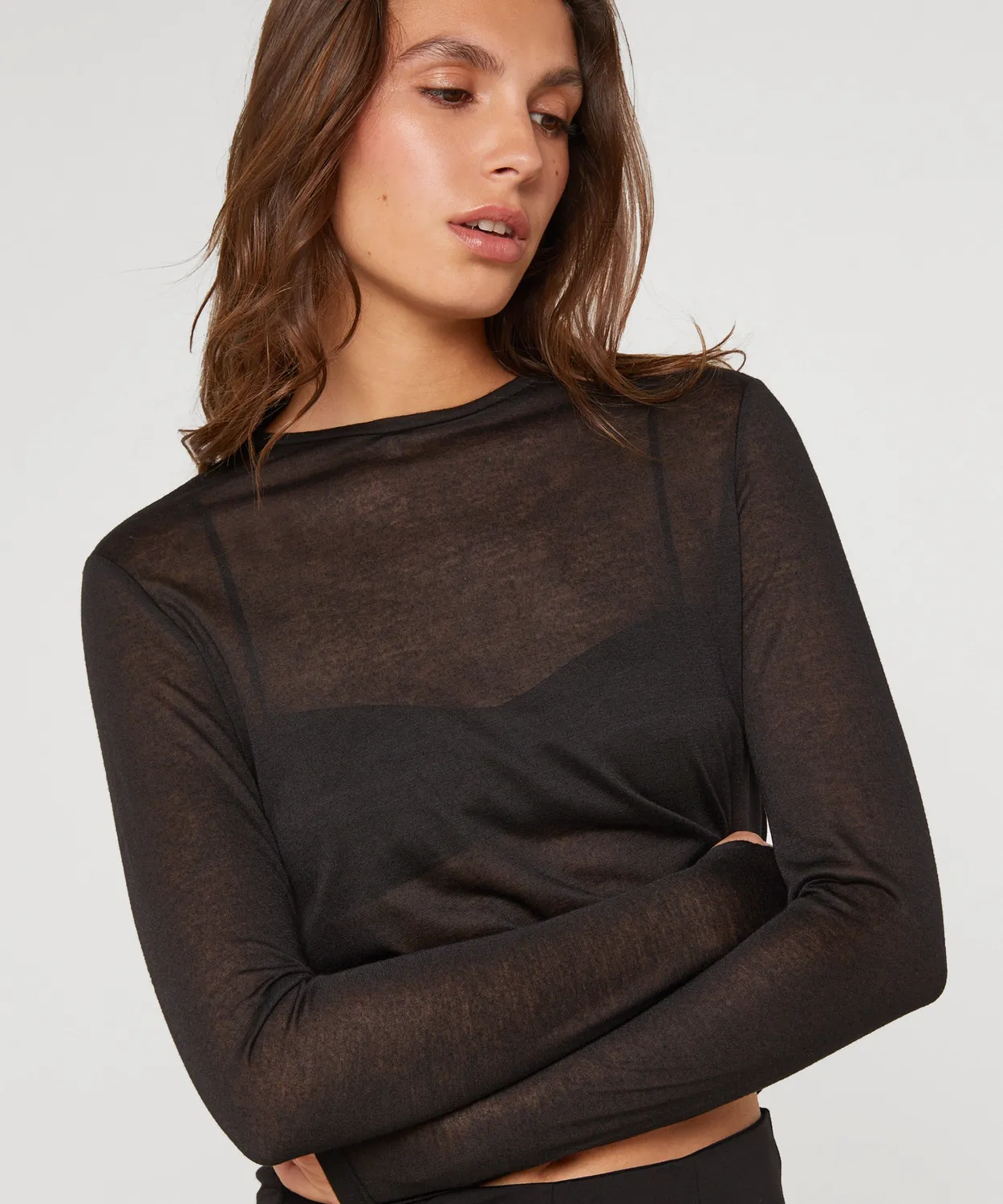 Rodier T-Shirt Maniche Lunghe Donna Nera Maglia Fine