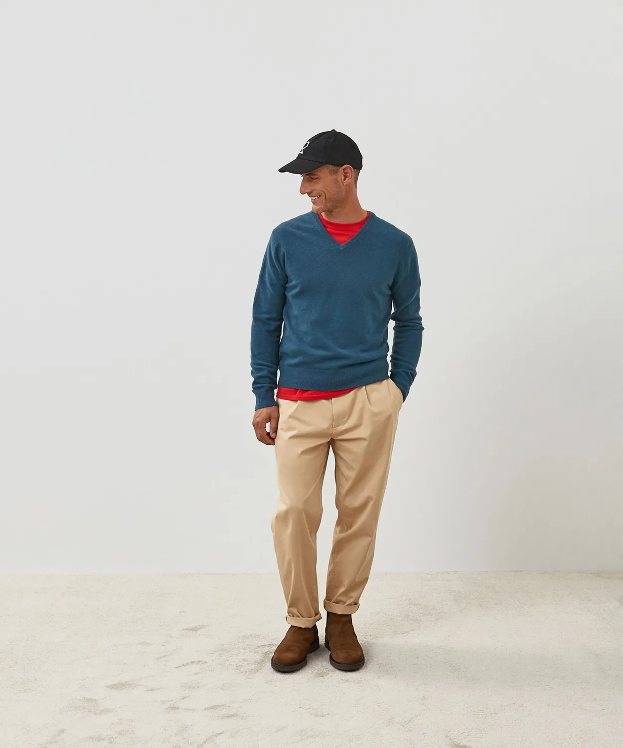 Rodier maglione scollo a V cashmere blu 100% uomo