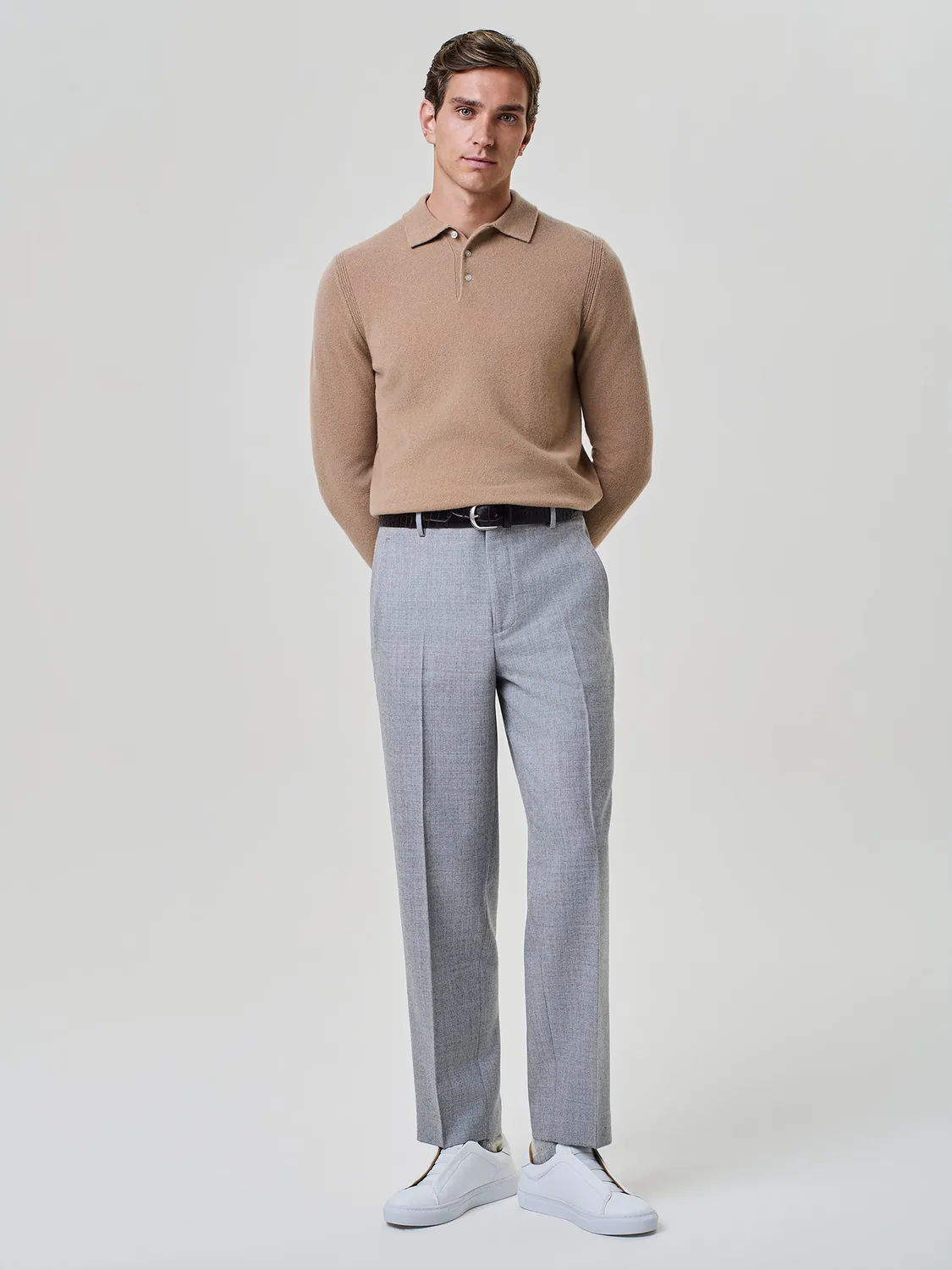 Paul Taylor Pantalone Flanella Grigio Chiaro Mélange Relaxed