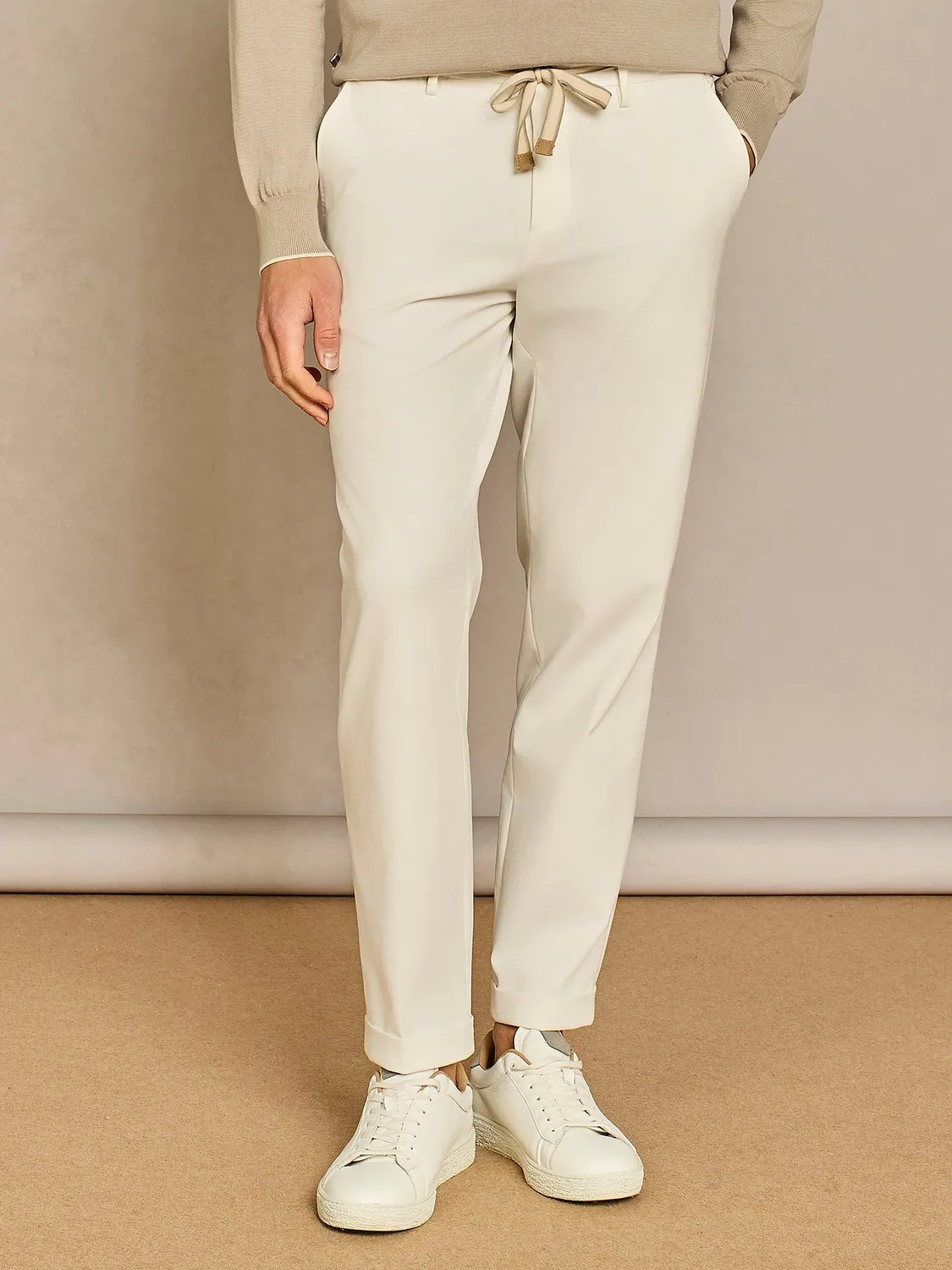 Paul Taylor pantalone jersey bianco coulisse wide