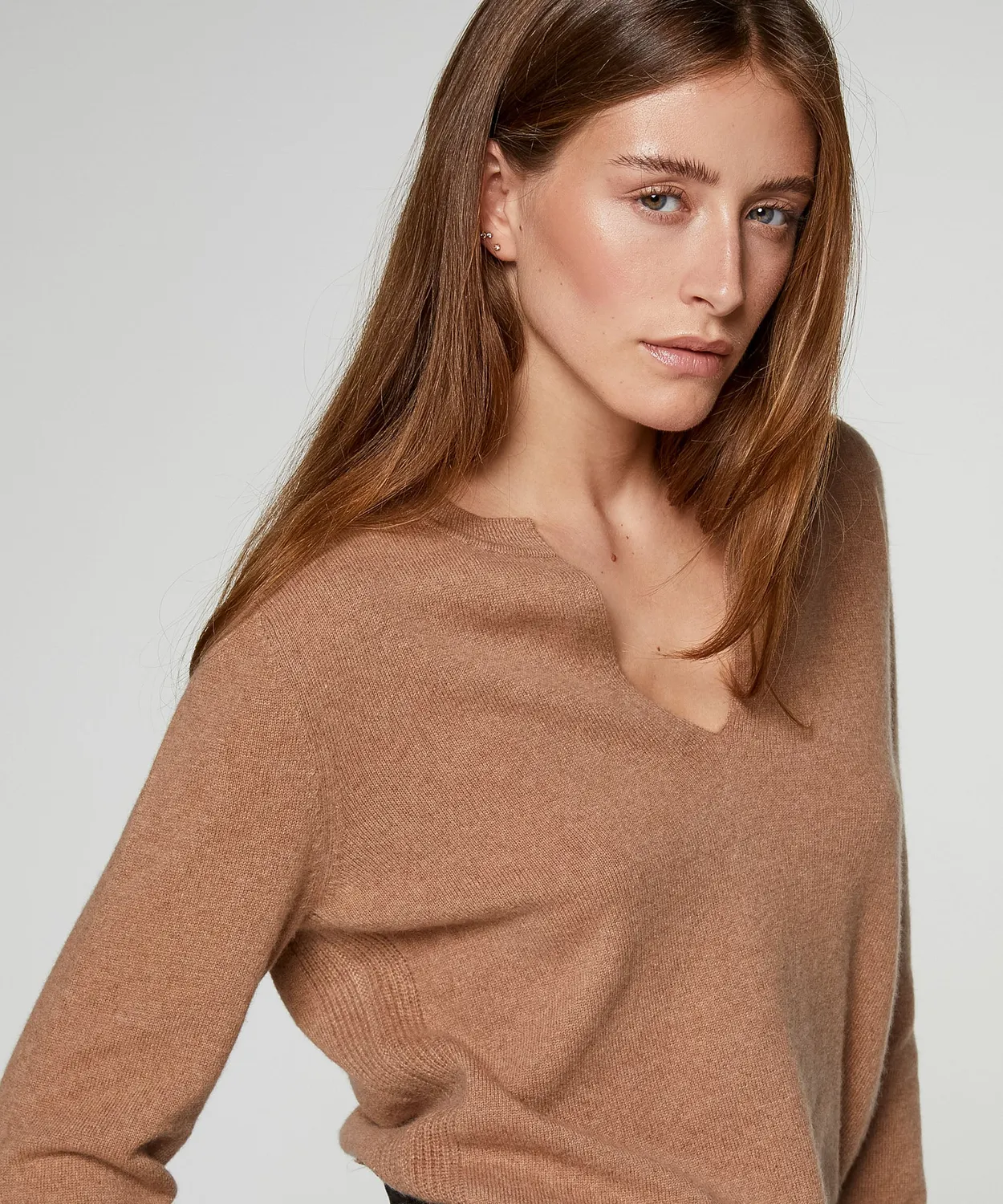 Rodier Maglia Cashmere Collo Tunisino Cammello 100% Cashmere