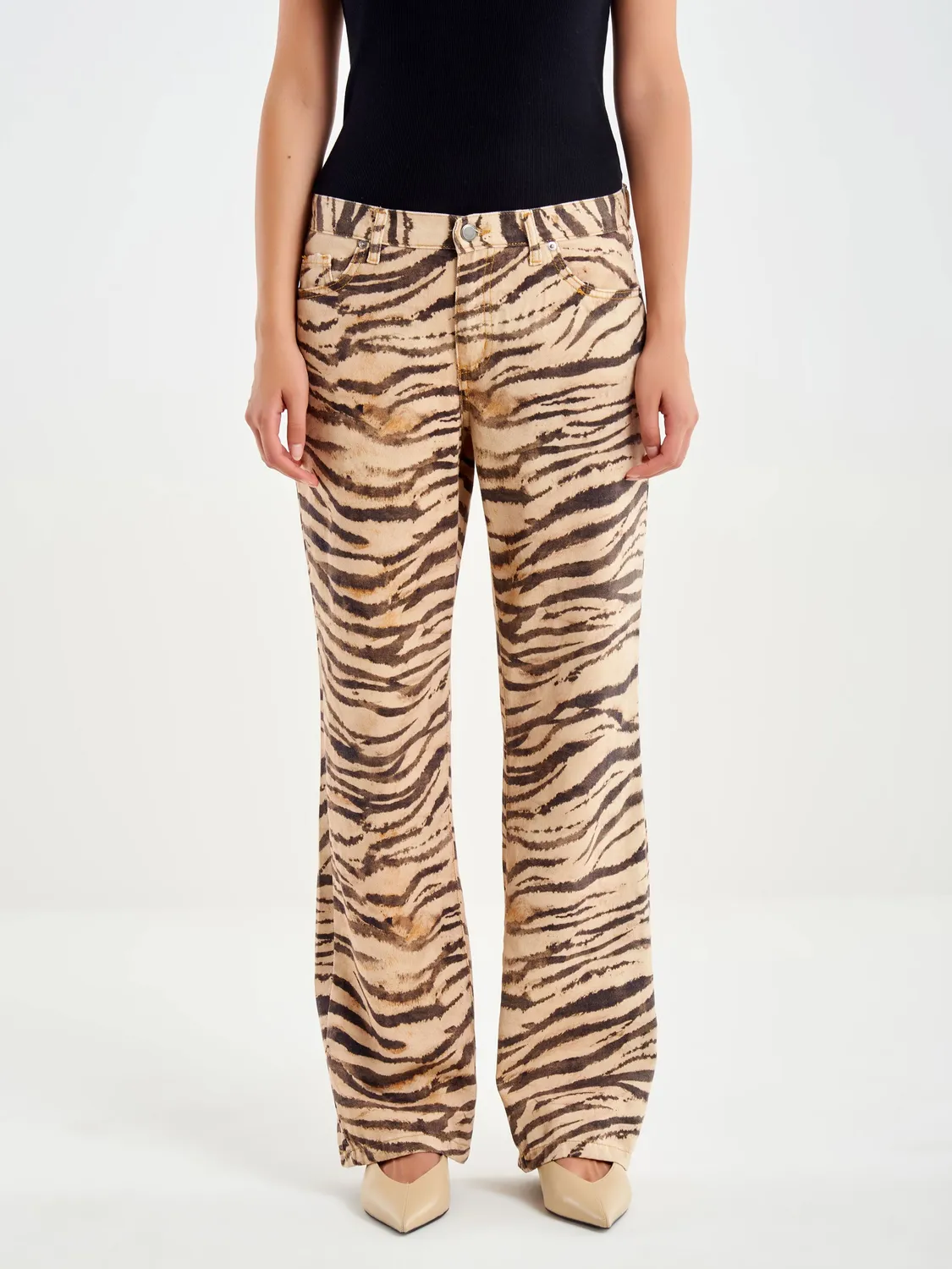 Vicolo Jeans Zebrato palazzo naturale-nero cotone