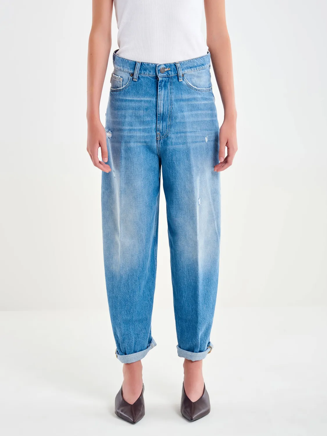 Vicolo Jeans Laila Relaxed Fit vita alta blu con strappi