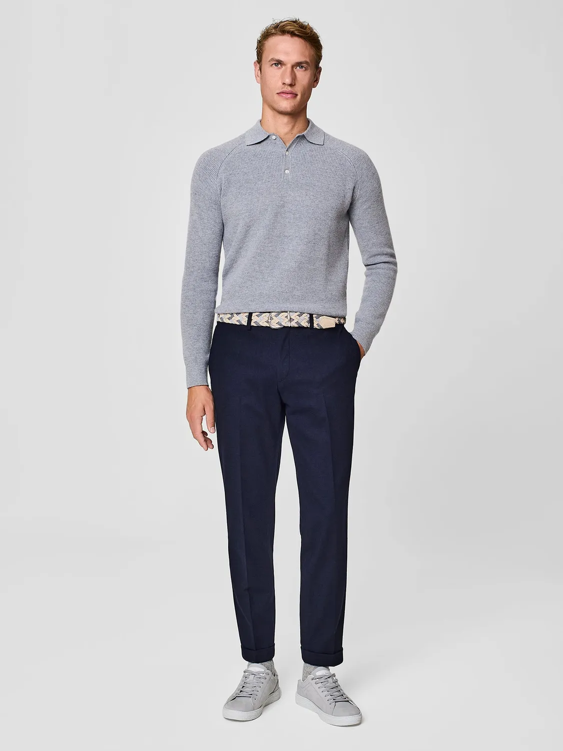 Paul Taylor pantalone jersey misto lana blu risvolto