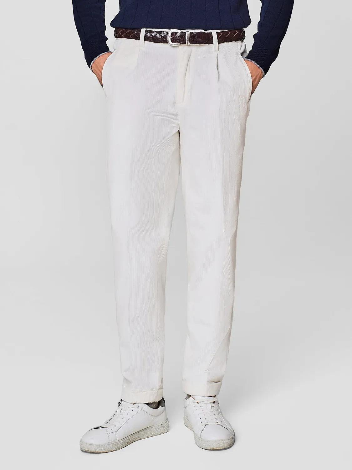 Paul Taylor pantalone velluto millerighe bianco pinces
