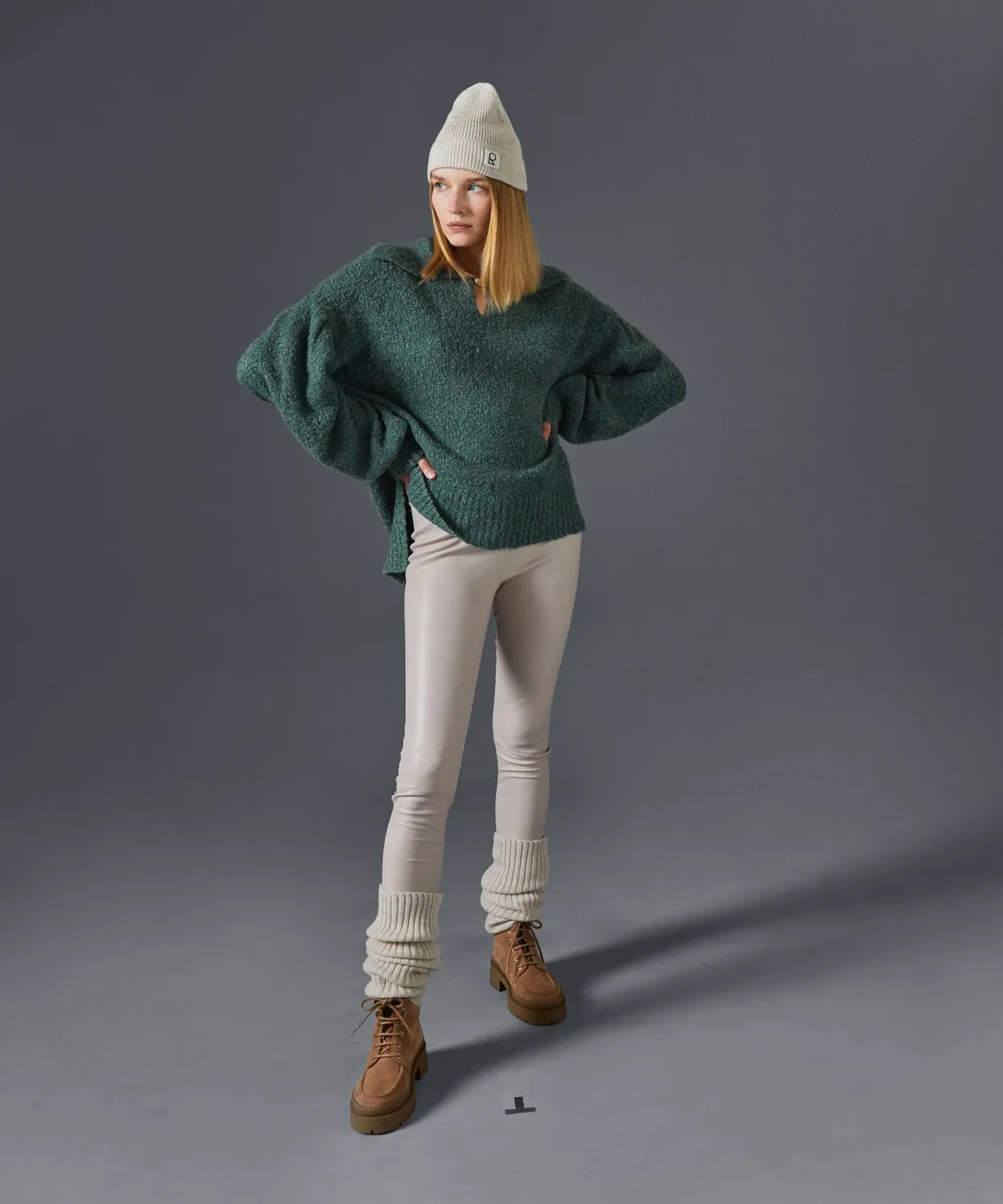 Rodier polo maniche lunghe bouclé verde grigio