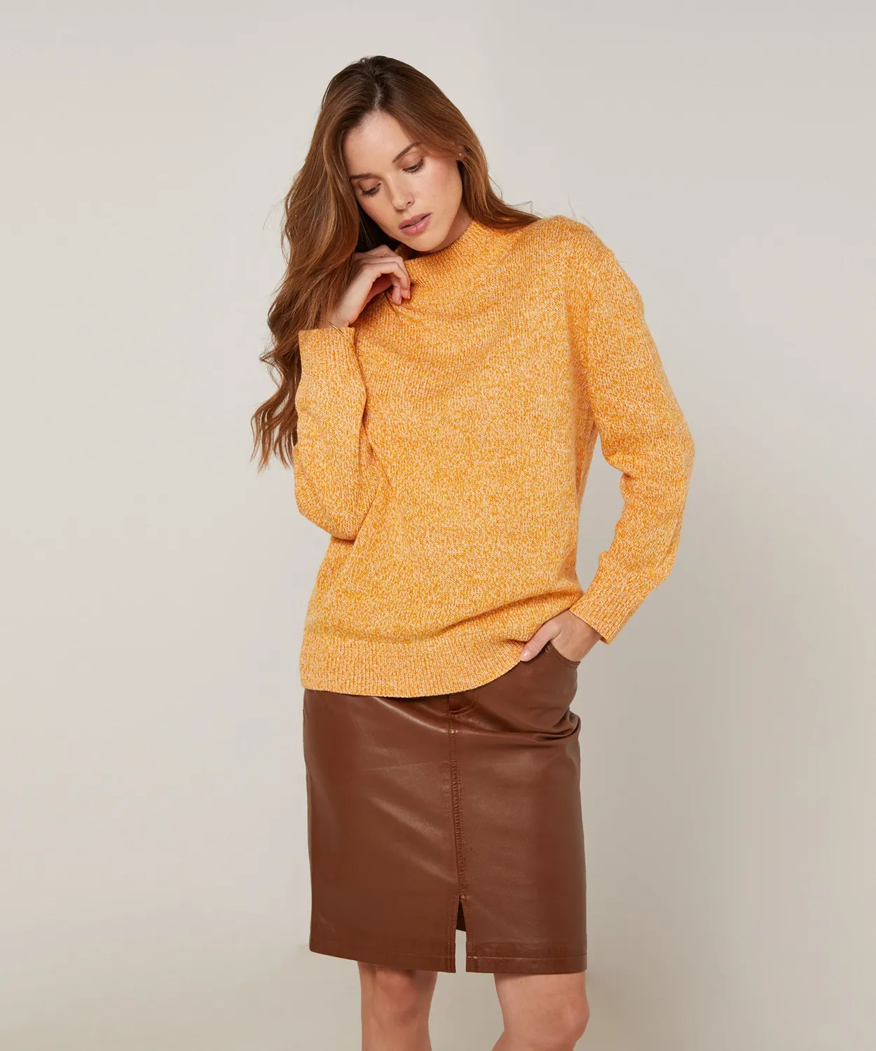 Rodier maglione collo alto giallo maglia mélange dritta