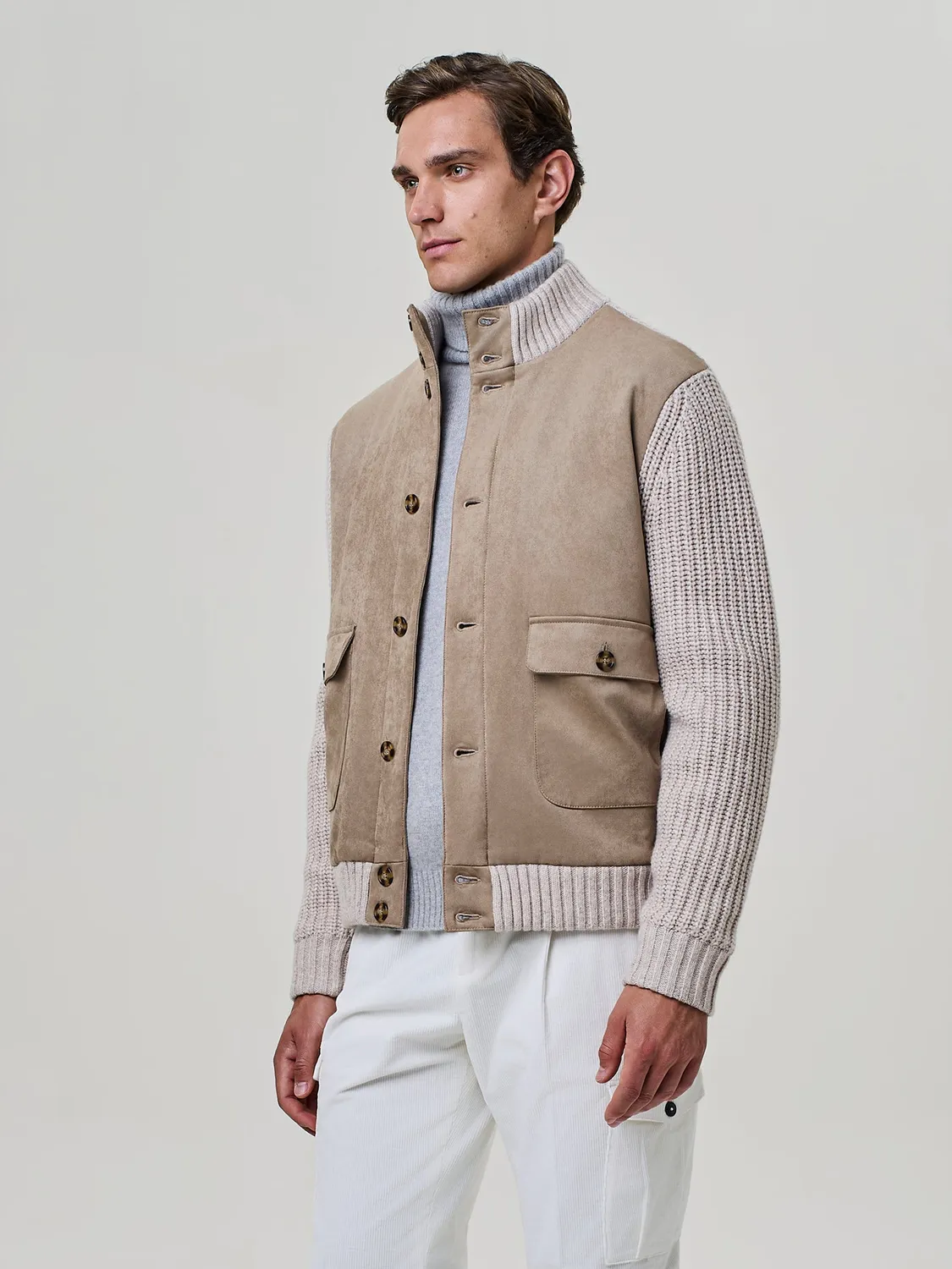 Paul Taylor Bomber Eco Suede Maglia Taupe Foderato Nylon