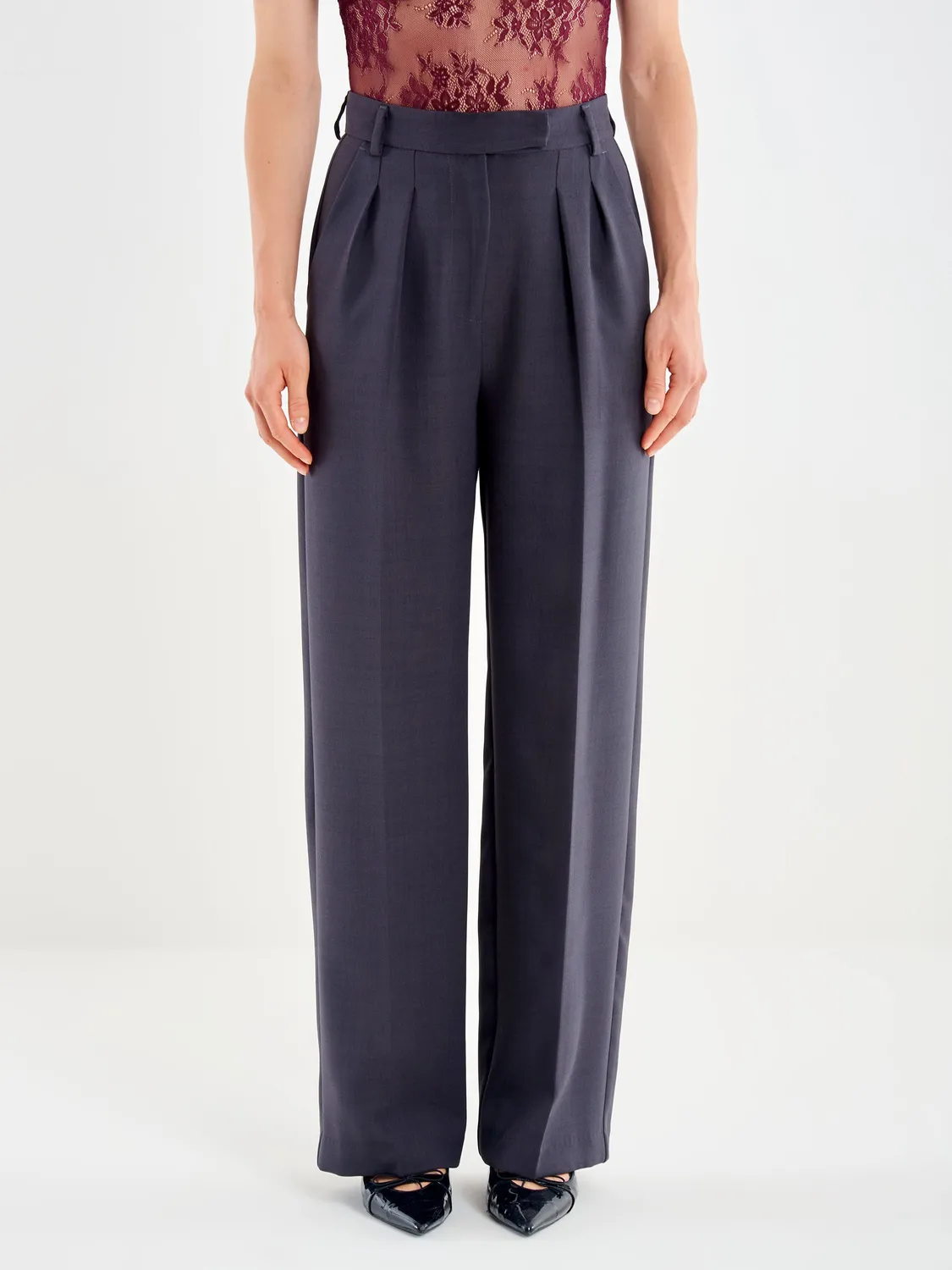 VICOLO Pantalone Palazzo pantalone nero vita alta pinces
