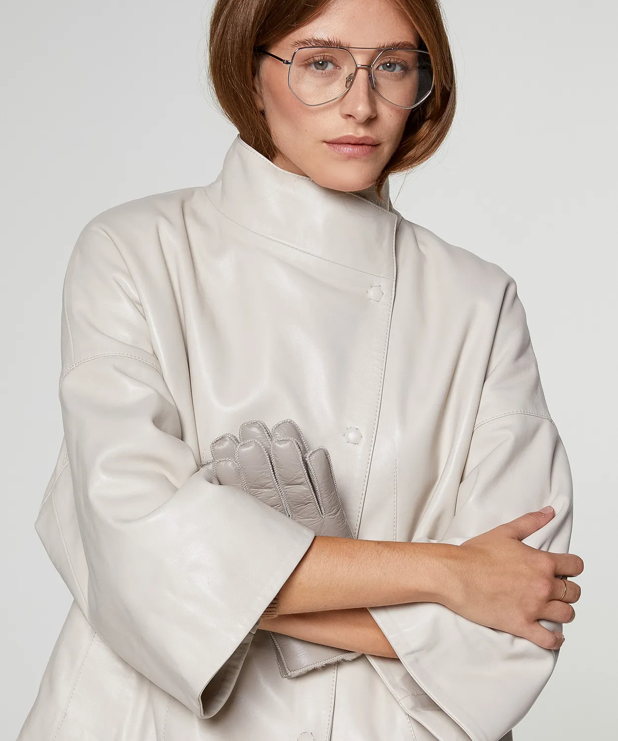 Rodier Giacca in Pelle Ecru Bomber Oversize Donna