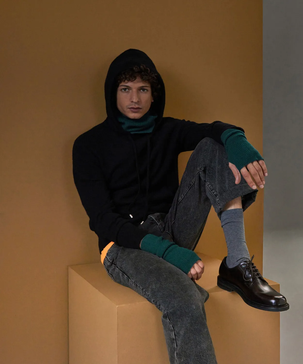 Rodier felpa cappuccio cashmere nero uomo 2 fili tasca