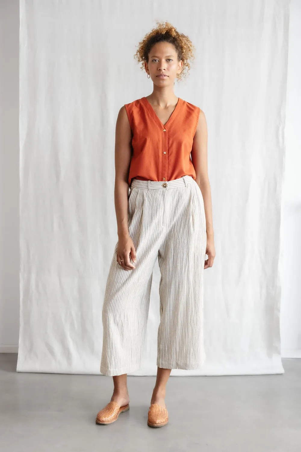 Jyoti Awasi culotte cotone righe grigio-bianco