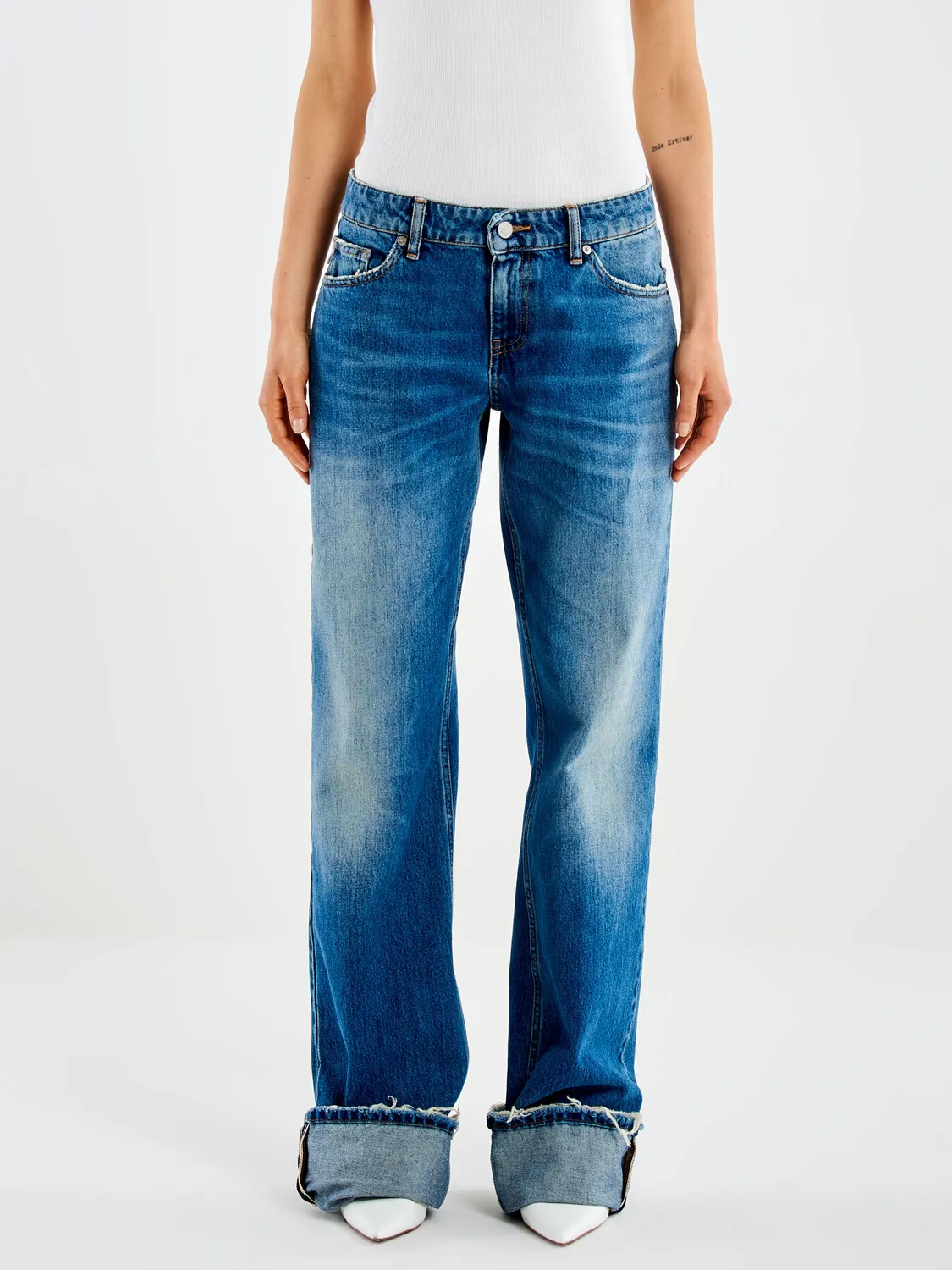 Vicolo Jeans Basma Straight Fondo Risvoltato Blu Denim