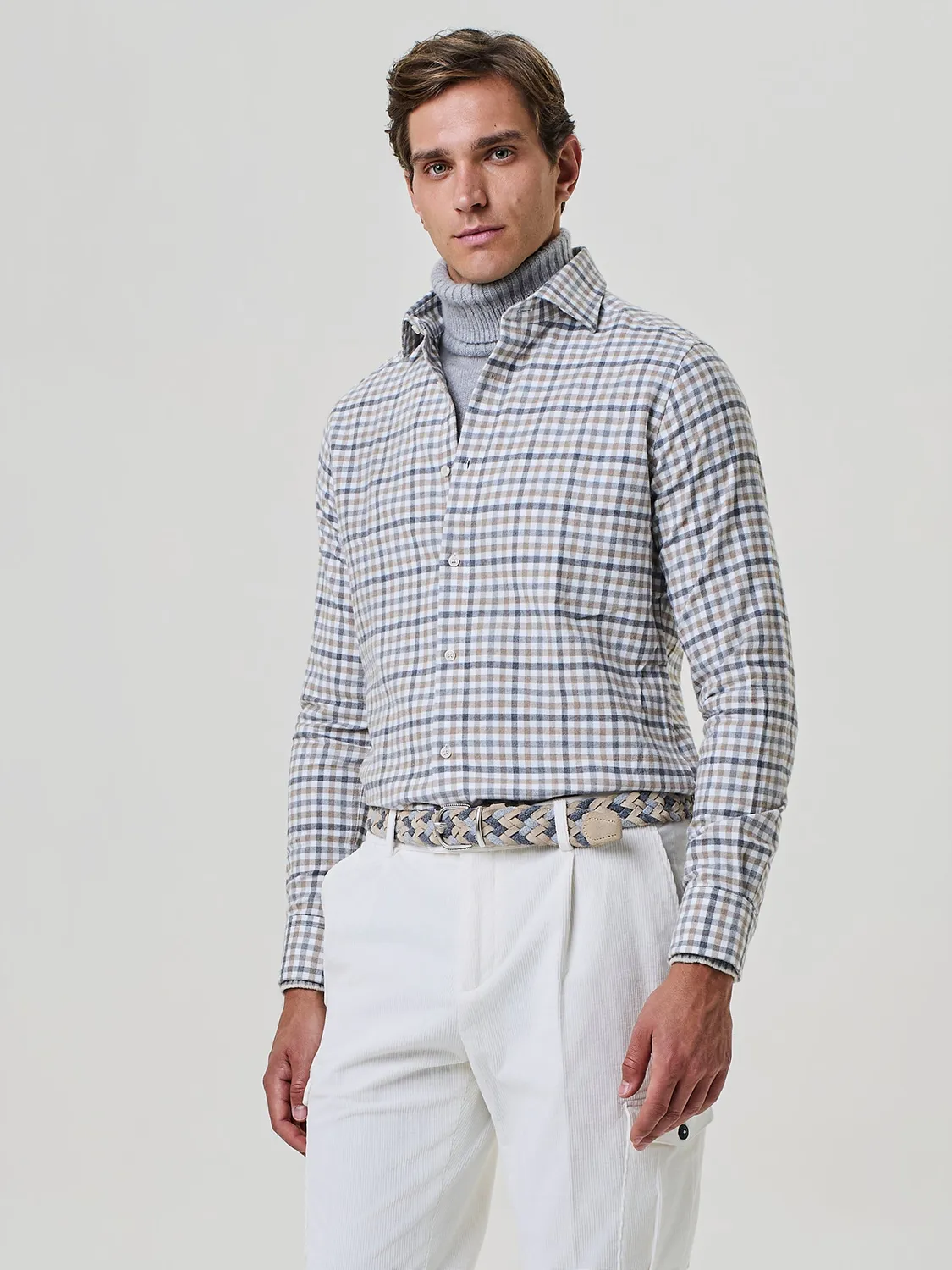 Paul Taylor Camicia Flanella a Quadri Cammello