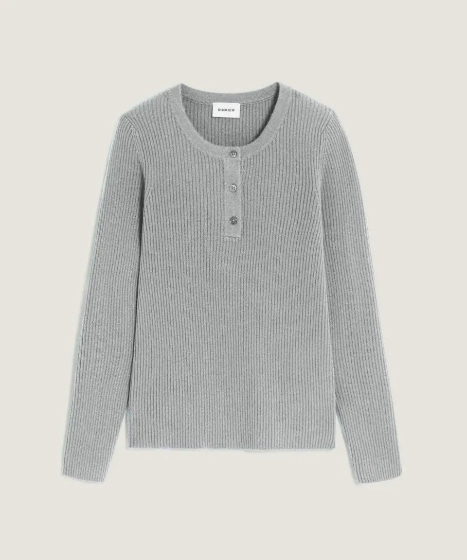 Rodier maglione cashmere collo tunisino grigio chiaro 2 fili