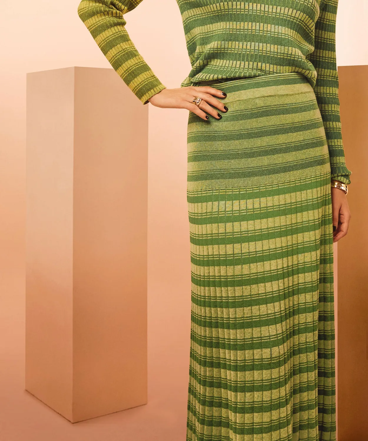 Rodier Gonna Lunga Svasata Maglia Verde Pistacchio