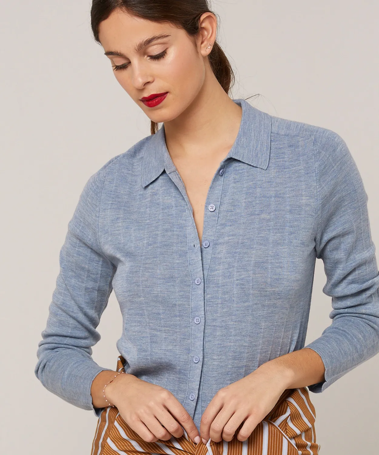 Rodier Camicia in lana celeste donna