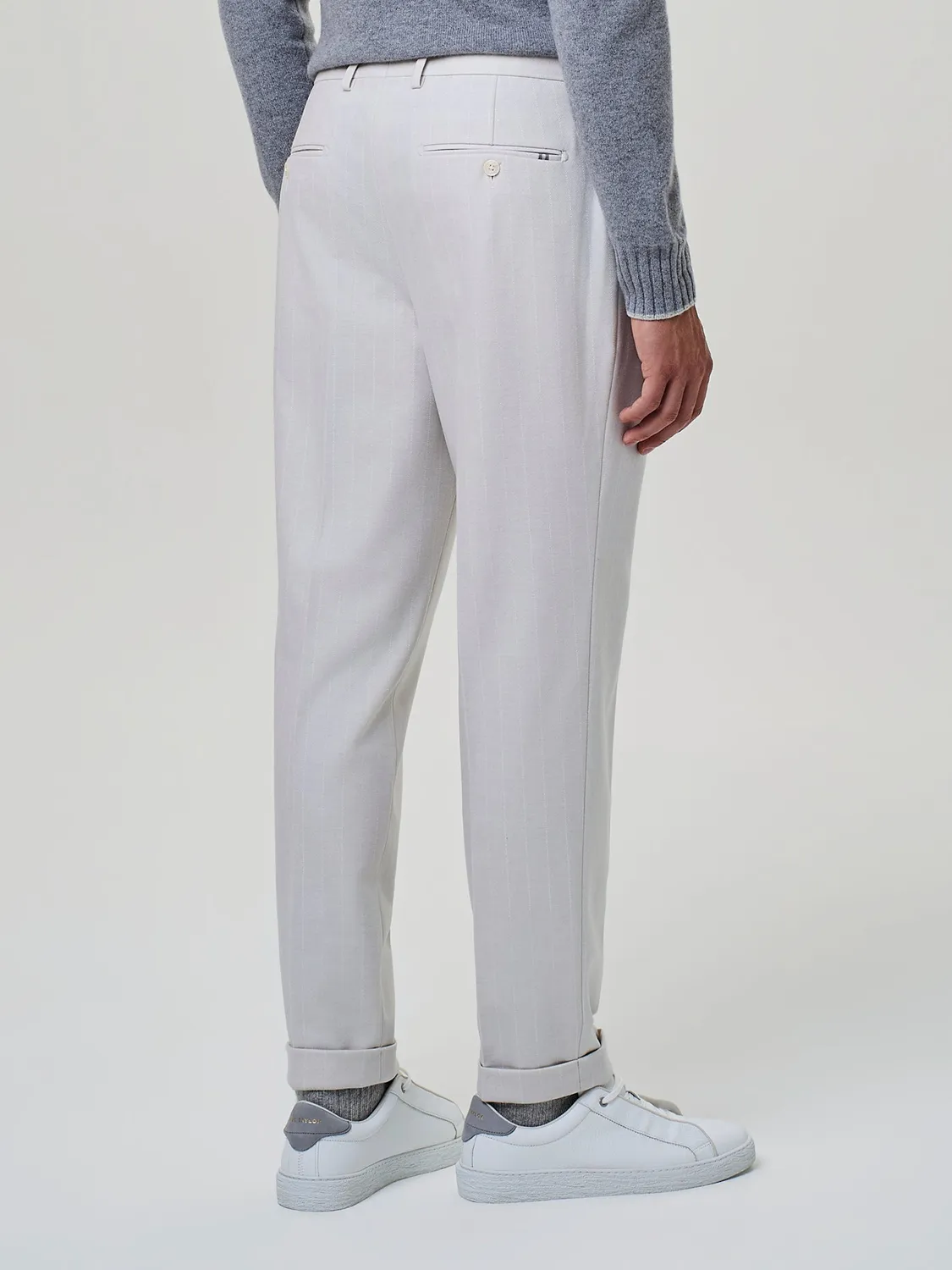 Paul Taylor pantalone wide fit jersey lana gessato burro