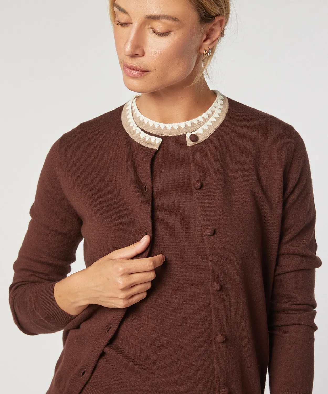 Rodier twin-set in cotone marrone top e cardigan