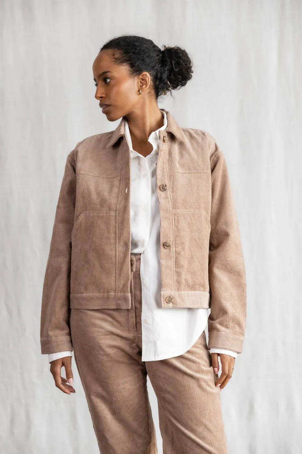 Jyoti Nariyal giacca velluto cotone cappuccino