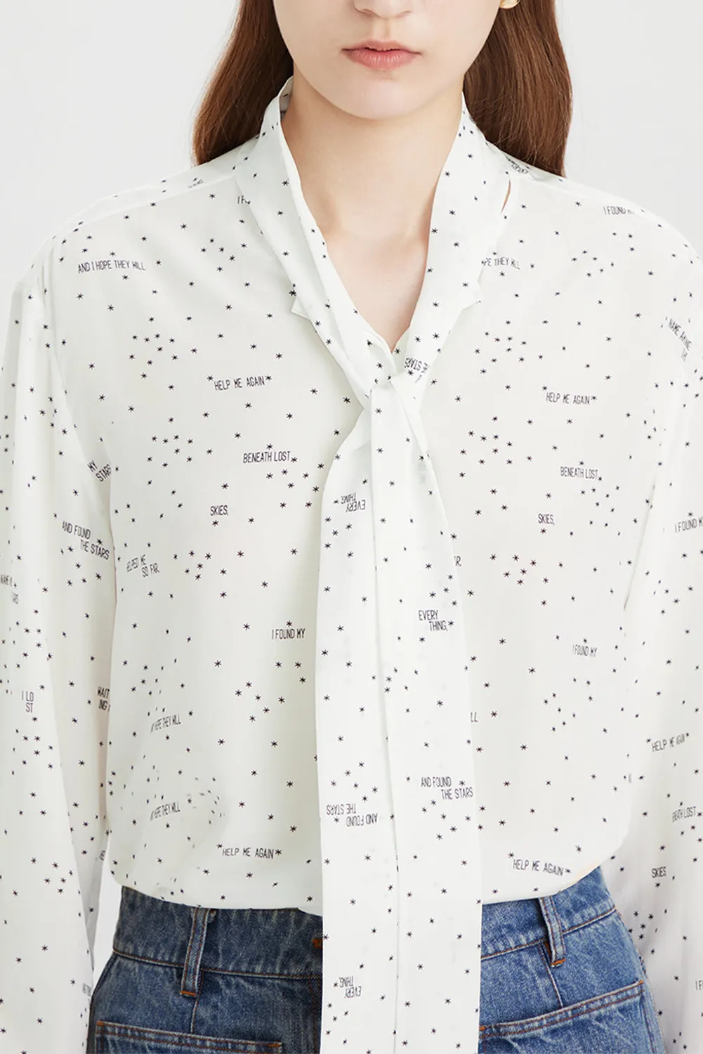 PORTS 1961 Camicia Seta Fantasia Blusa Collo Alto