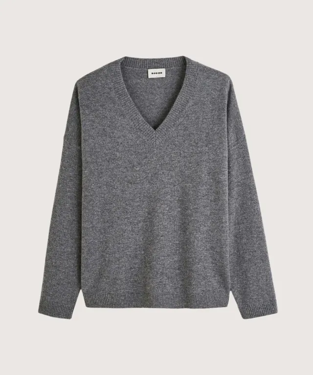 Rodier Maglione oversize scollo V cashmere grigio medio M