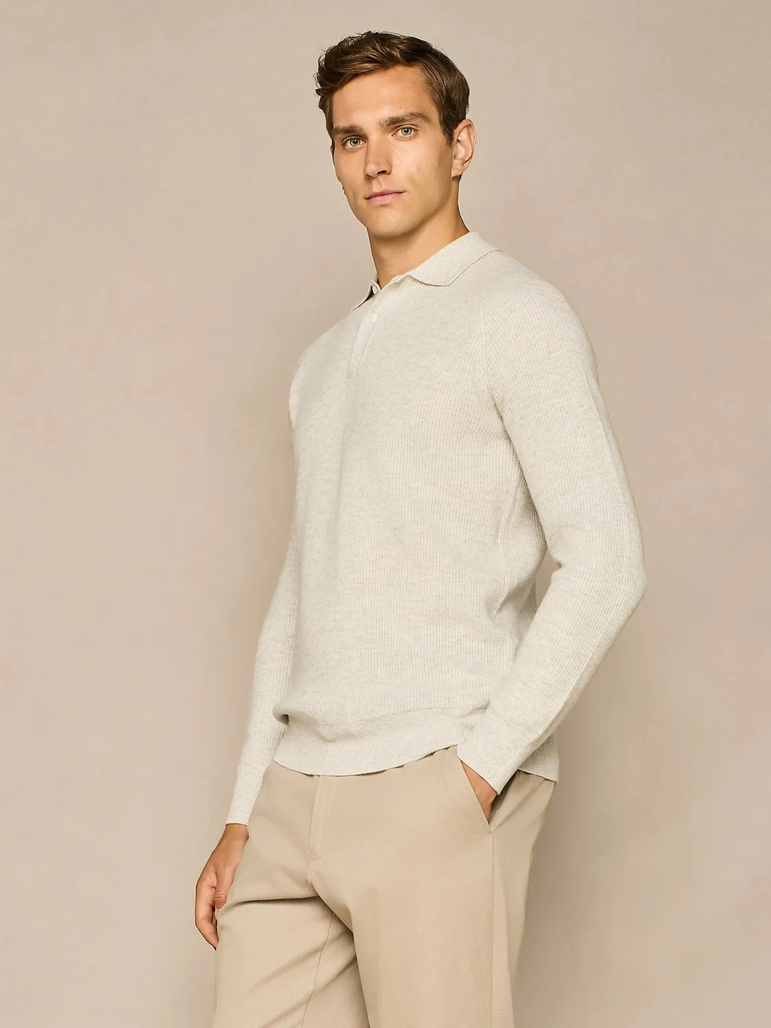 Paul Taylor polo costa inglese misto lana grigio chiaro manica lunga