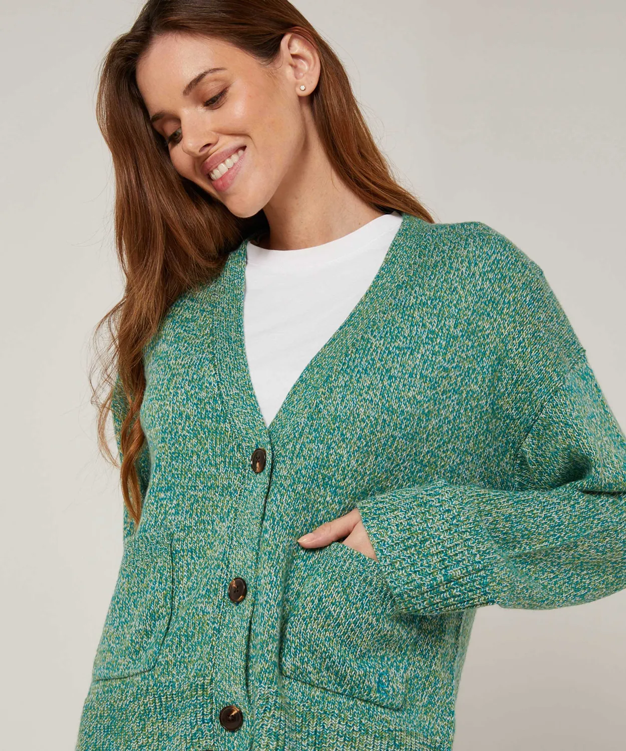 Rodier cardigan corto mélange verde scollo V